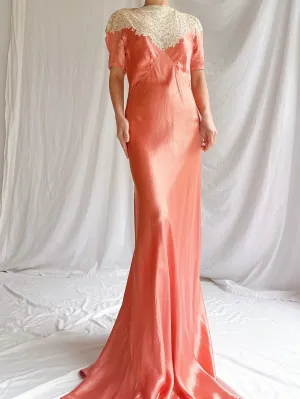 1930s Coral Satin Dress - XS/S