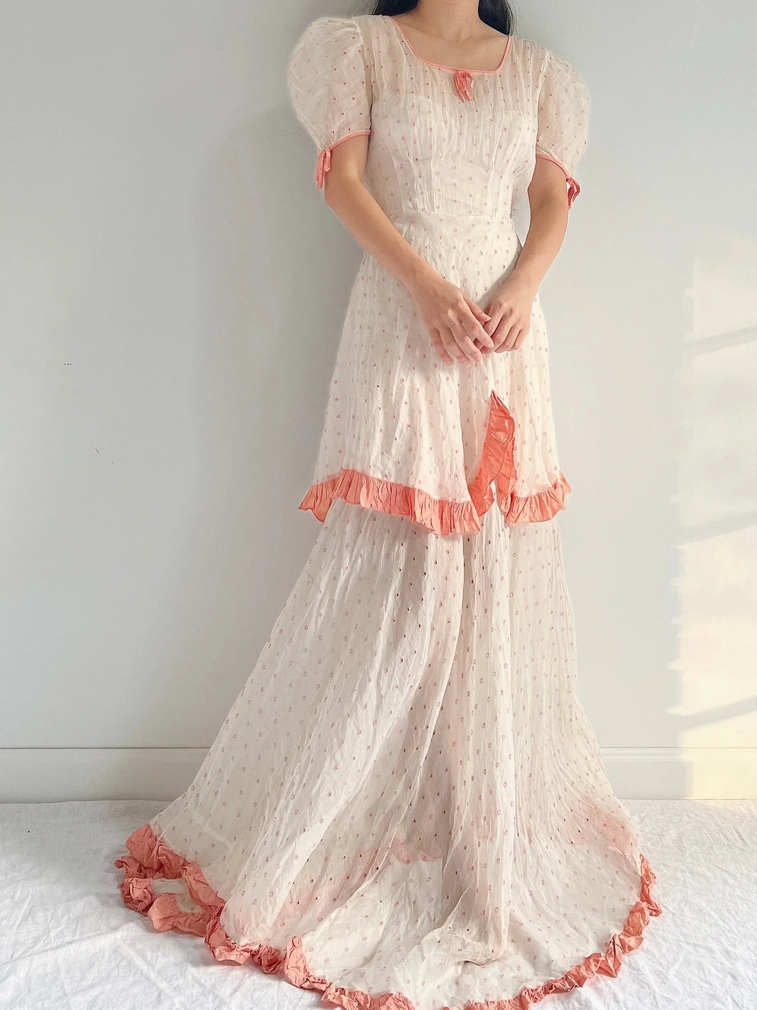 1930s Embroidered Organdy Dress - S