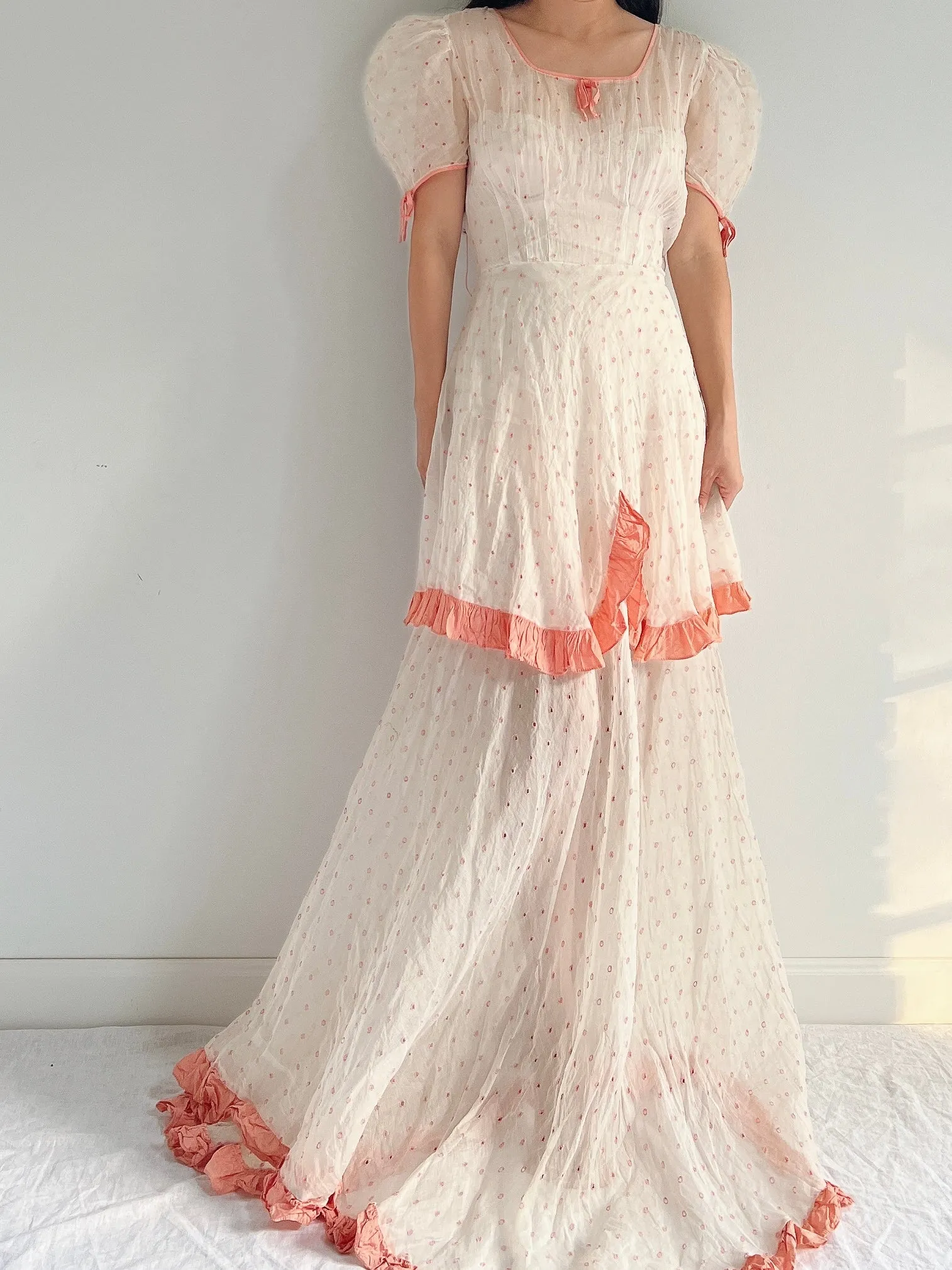 1930s Embroidered Organdy Dress - S