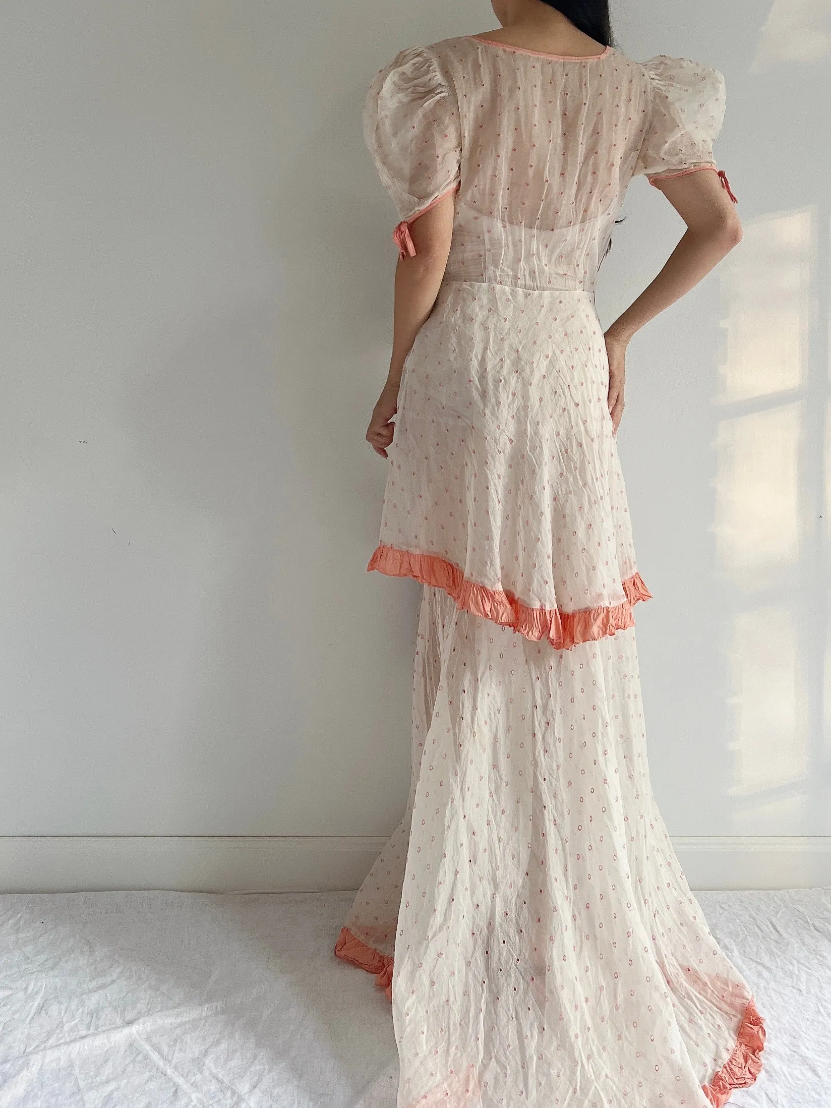 1930s Embroidered Organdy Dress - S