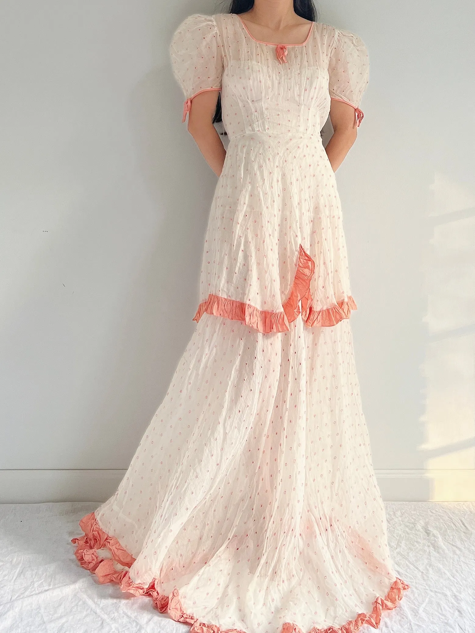 1930s Embroidered Organdy Dress - S
