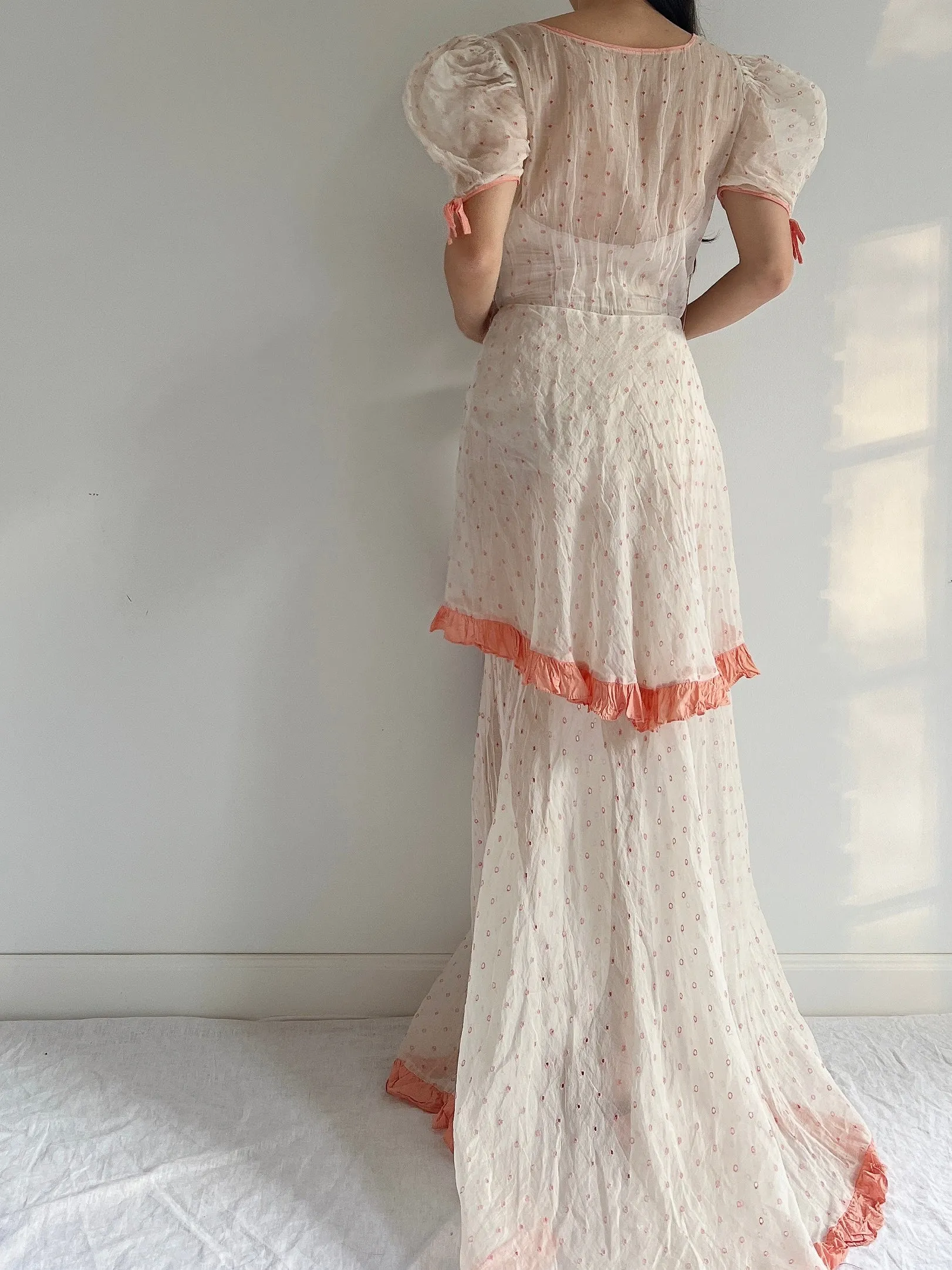1930s Embroidered Organdy Dress - S