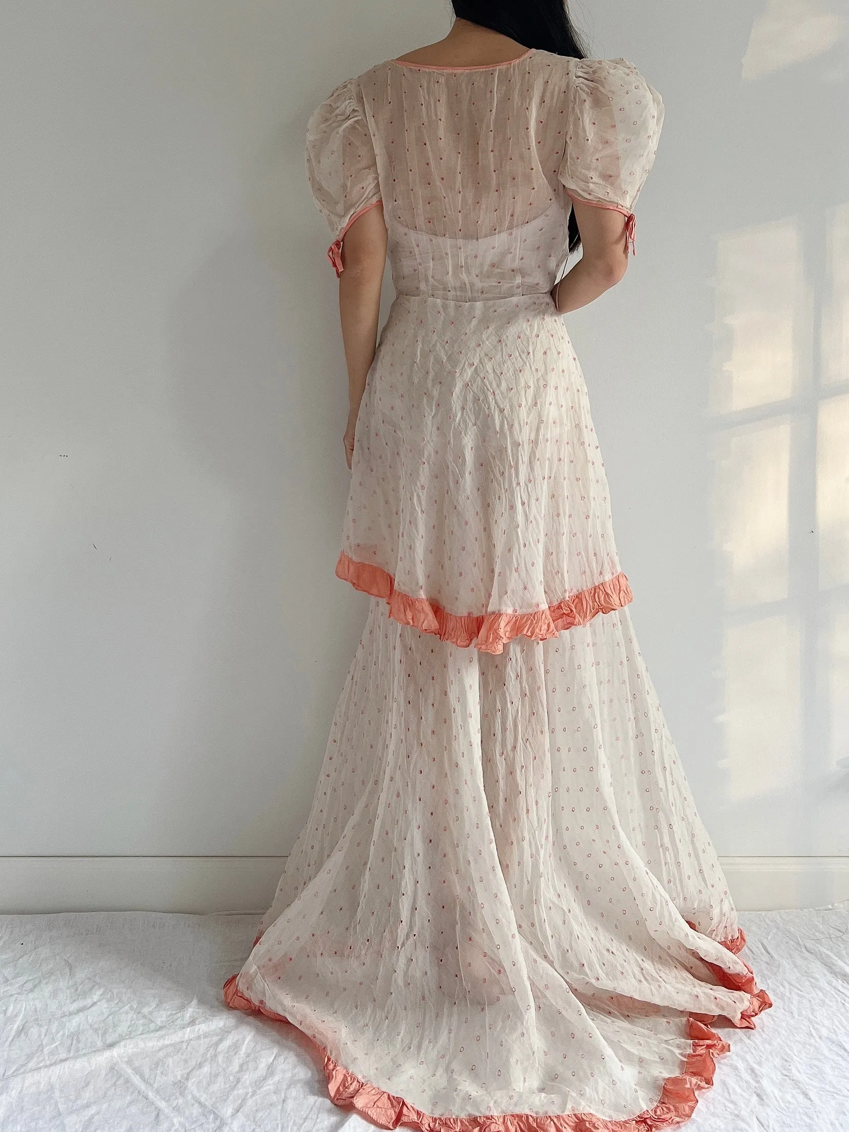 1930s Embroidered Organdy Dress - S