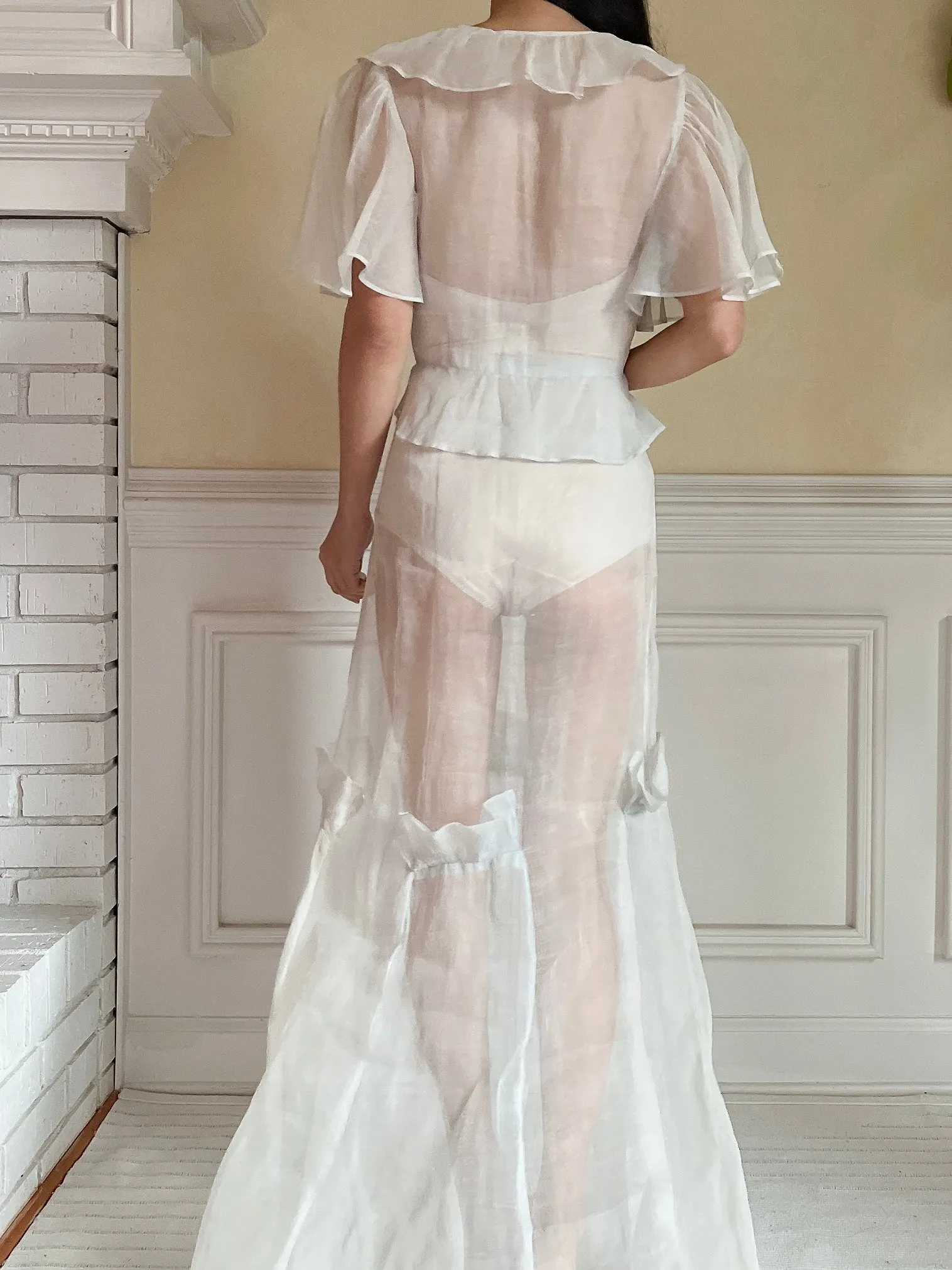 1930s Light Blue Organdy Dress - XS