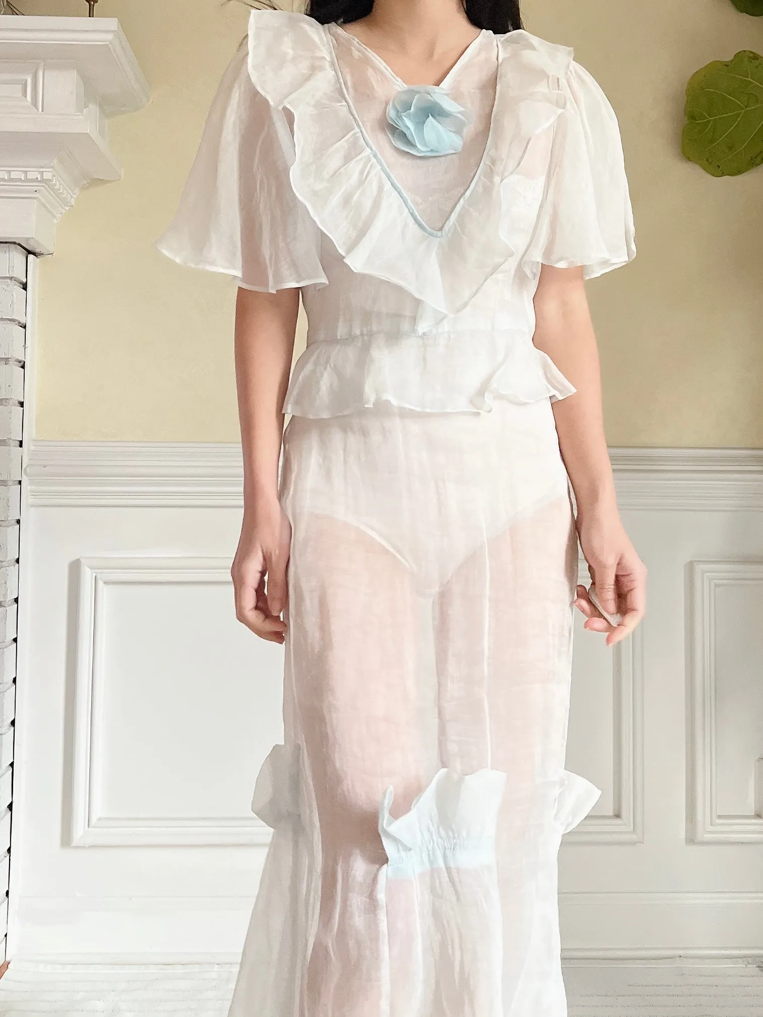 1930s Light Blue Organdy Dress - XS