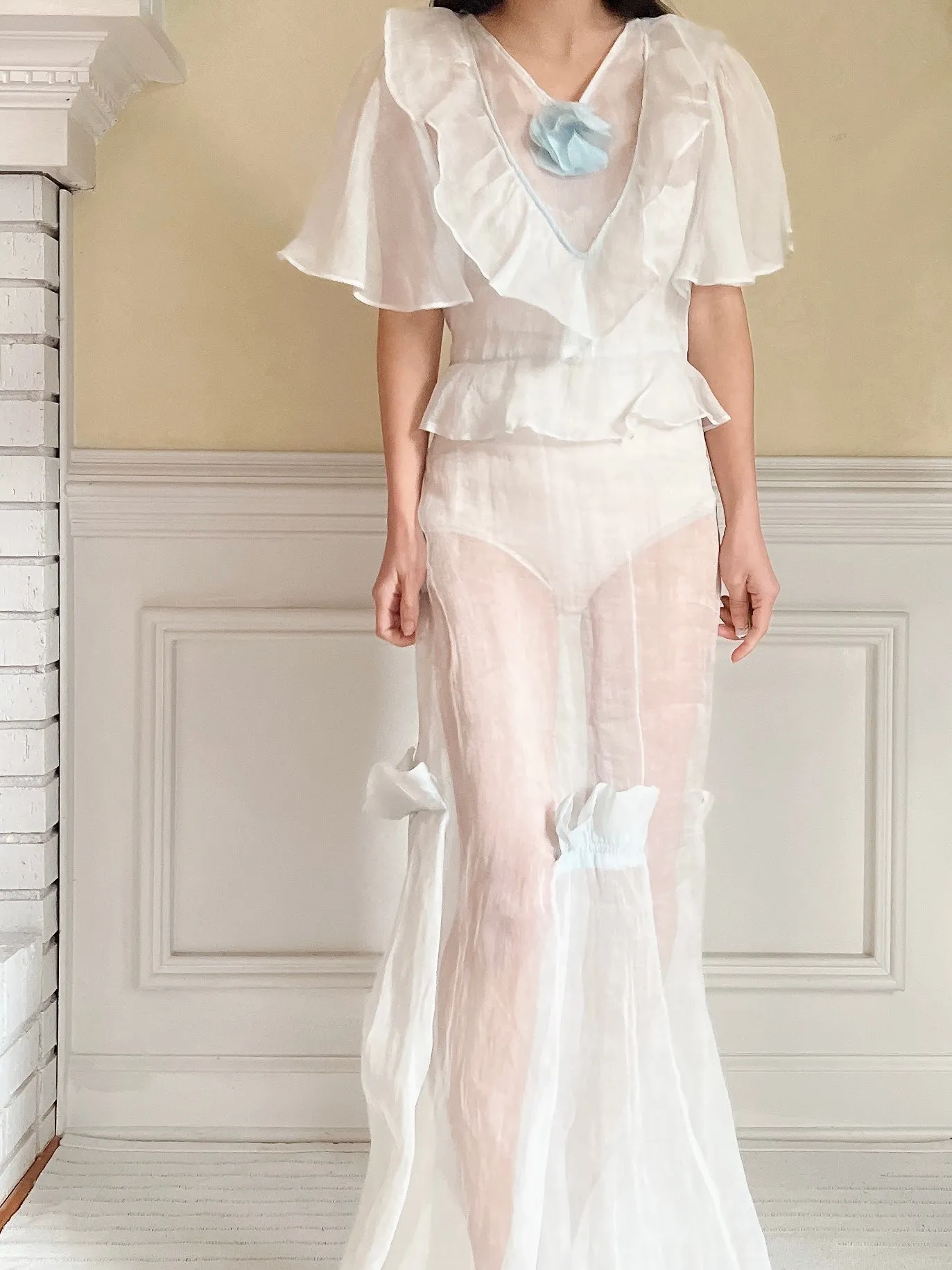 1930s Light Blue Organdy Dress - XS