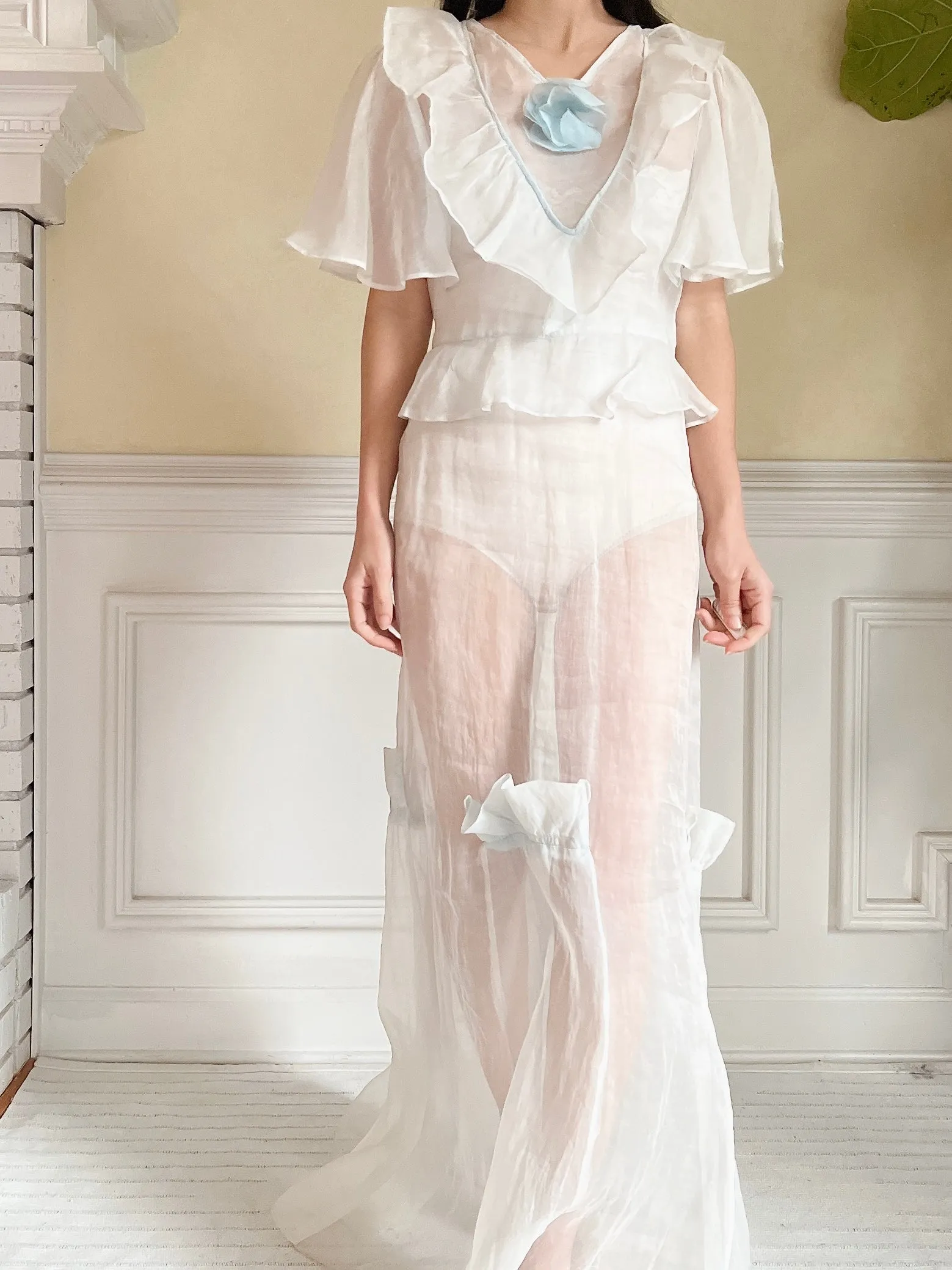 1930s Light Blue Organdy Dress - XS