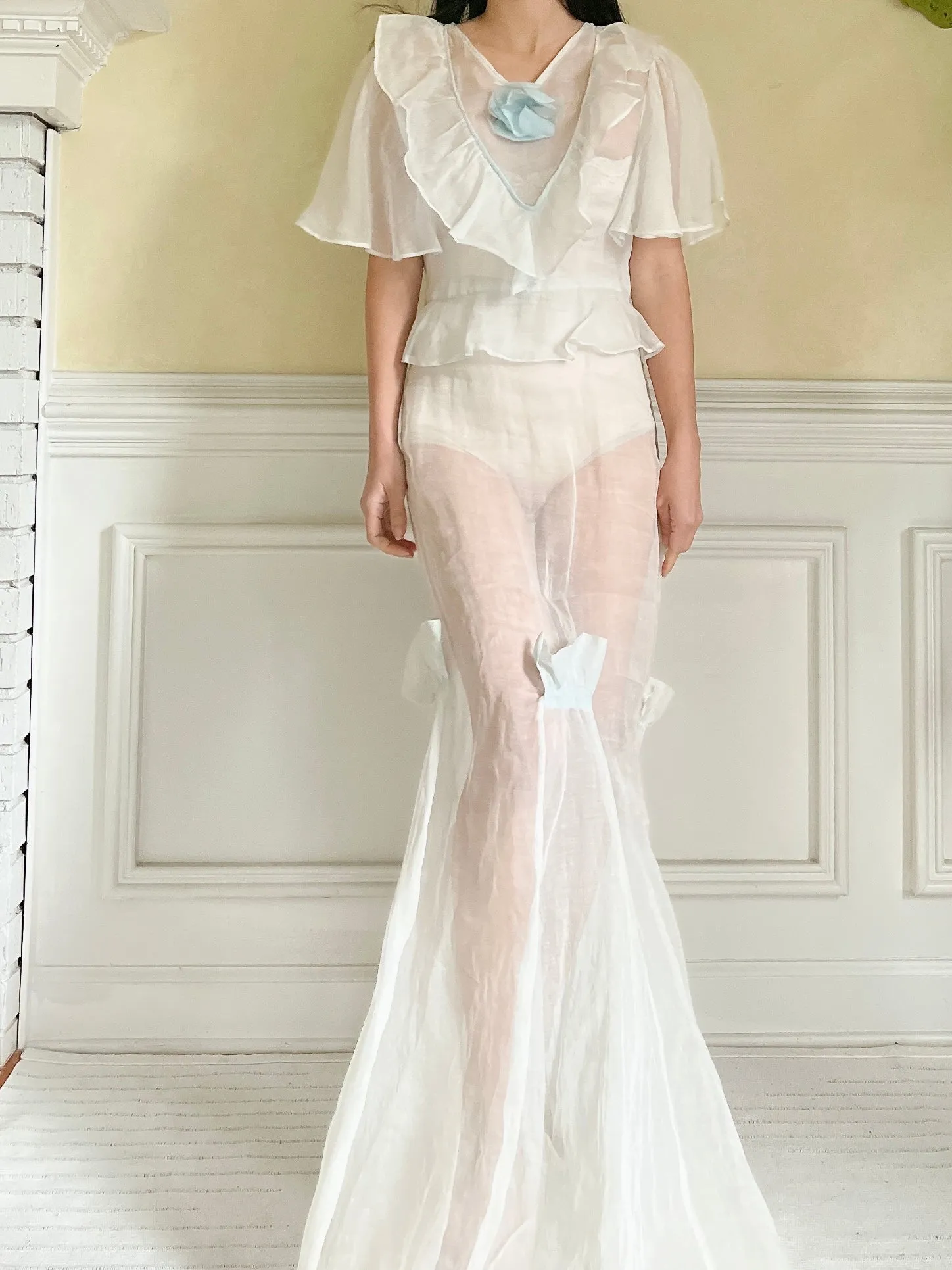 1930s Light Blue Organdy Dress - XS