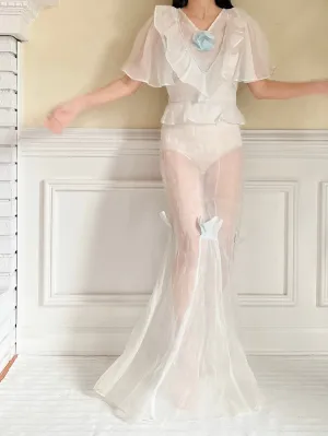 1930s Light Blue Organdy Dress - XS