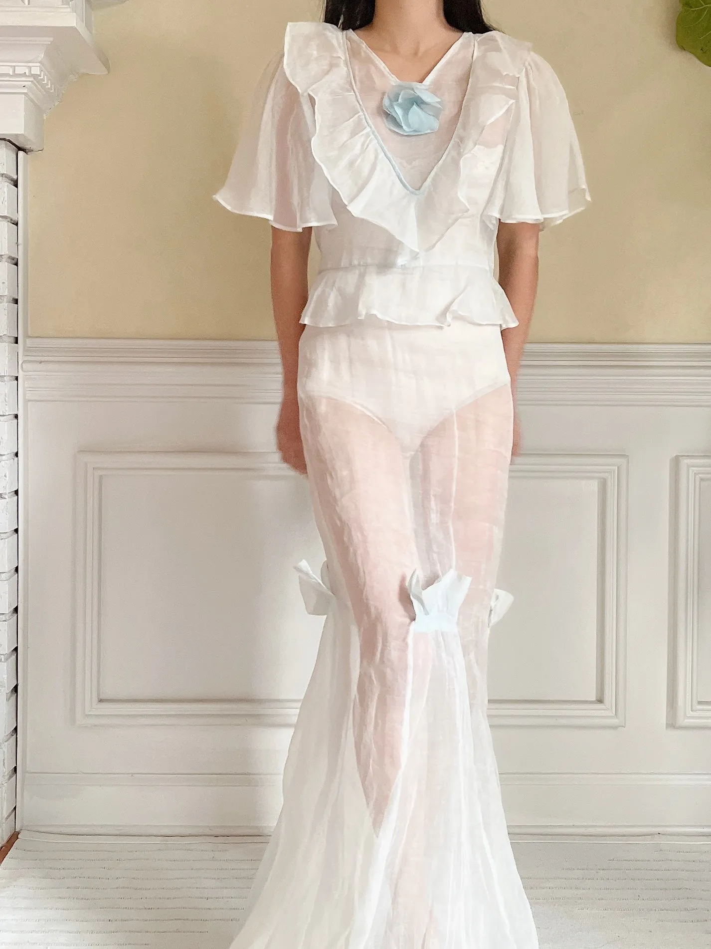 1930s Light Blue Organdy Dress - XS