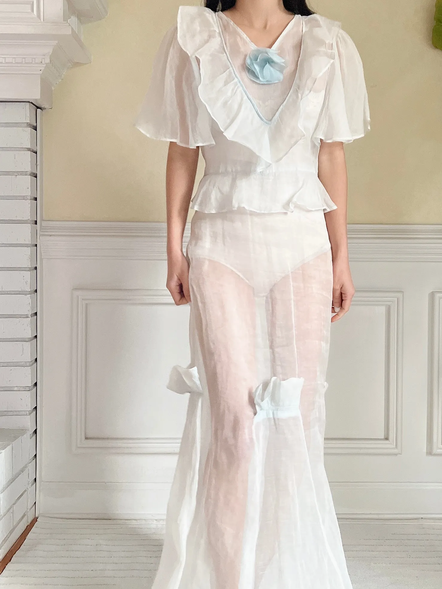 1930s Light Blue Organdy Dress - XS