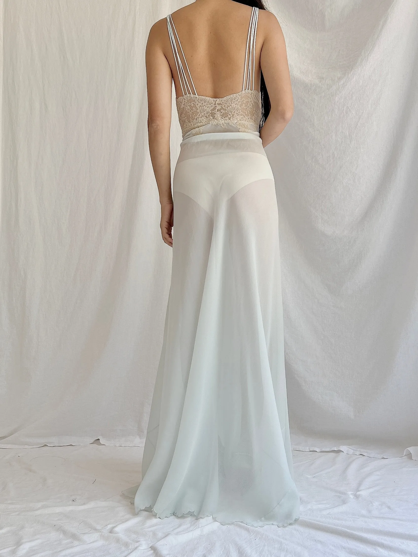 1930s Lightest Blue Chiffon Slip Gown - S/M