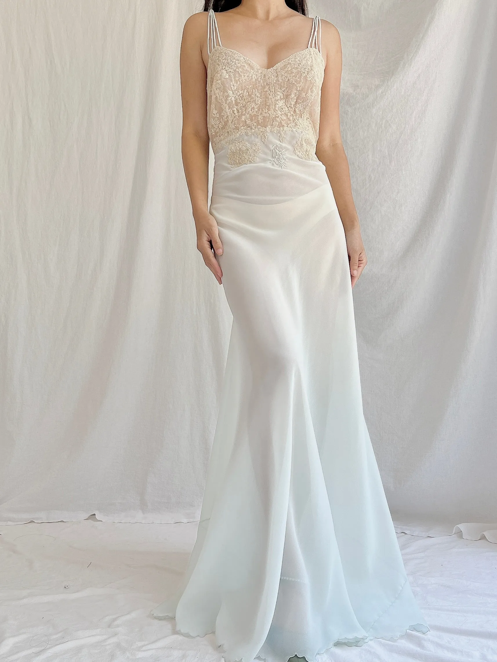 1930s Lightest Blue Chiffon Slip Gown - S/M