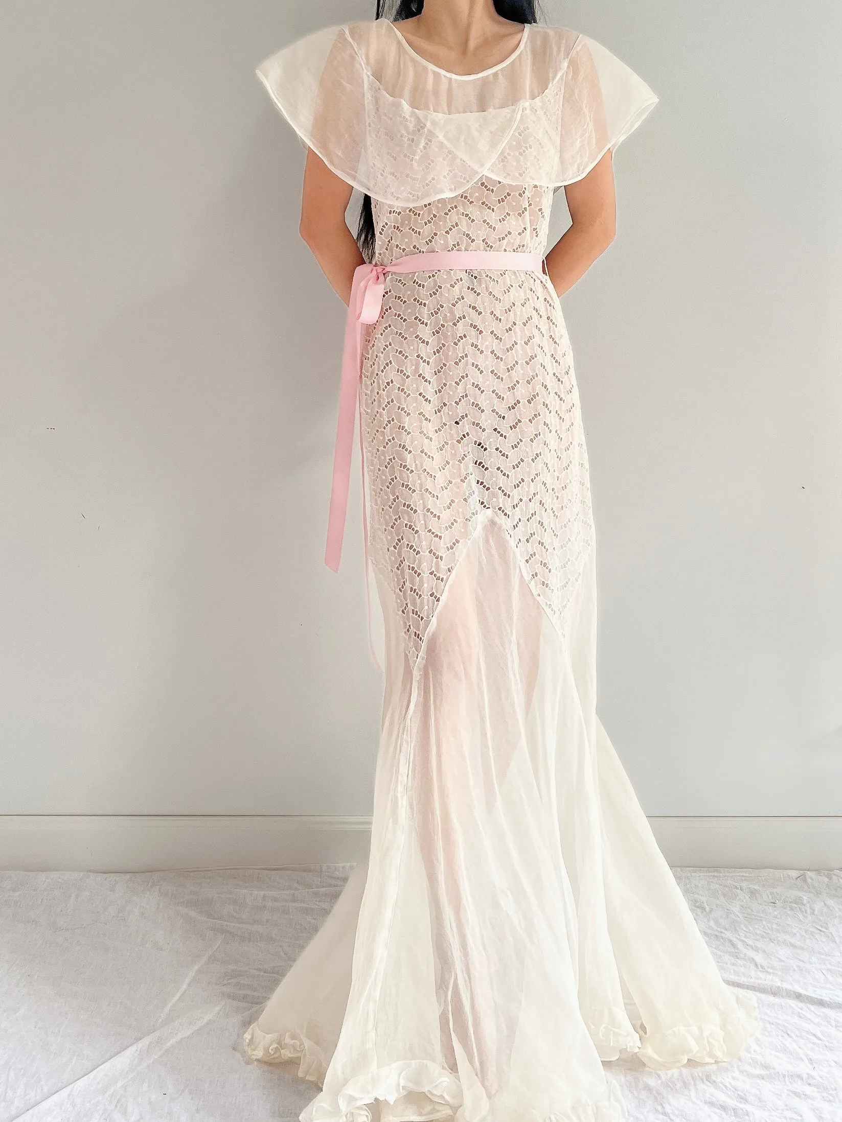 1930s Organdy Cutout Dress - S