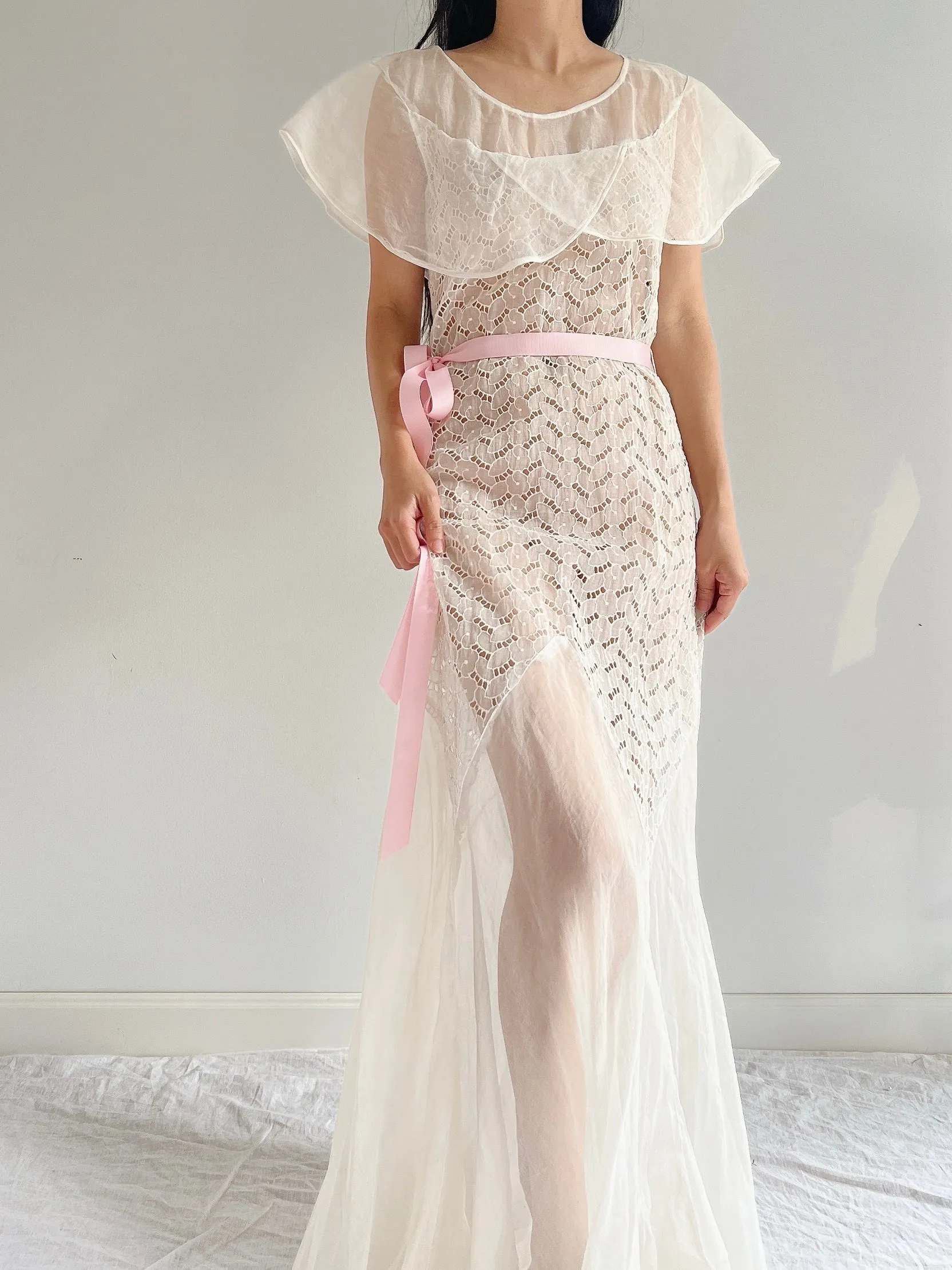 1930s Organdy Cutout Dress - S