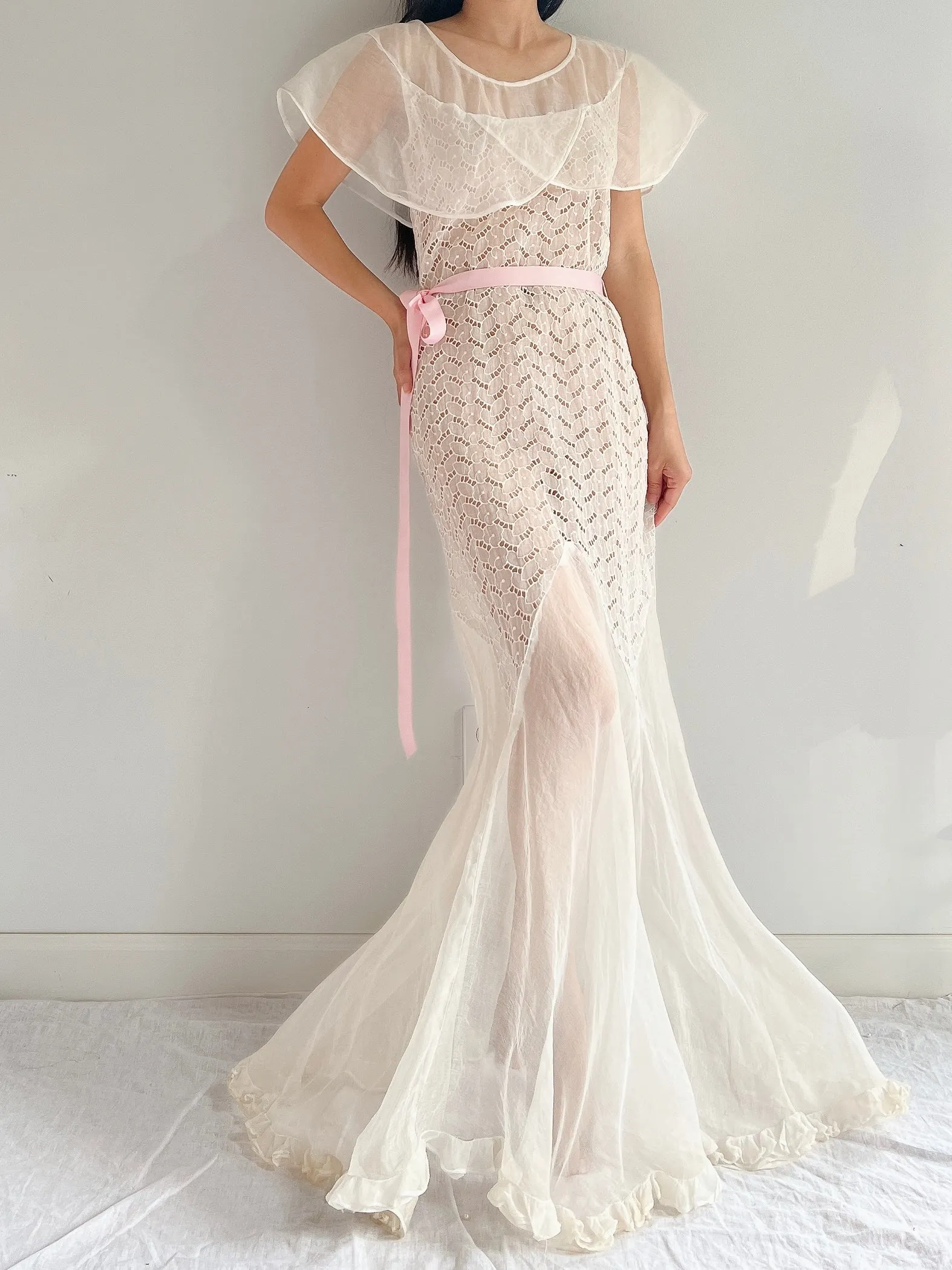 1930s Organdy Cutout Dress - S