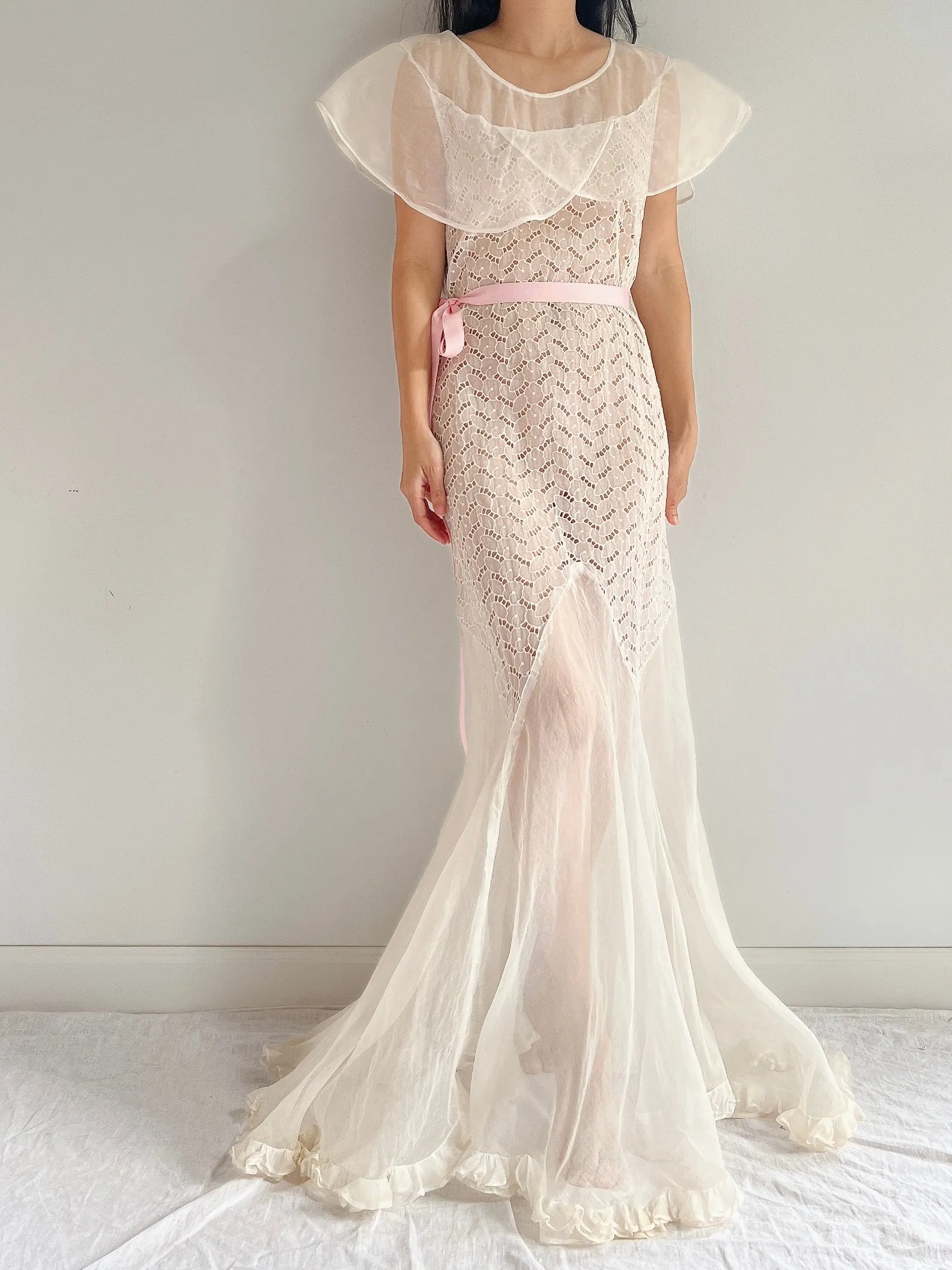 1930s Organdy Cutout Dress - S