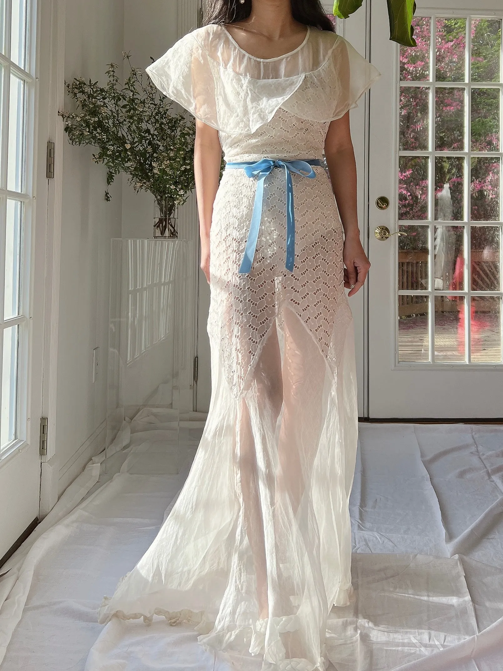 1930s Organdy Cutout Dress - S