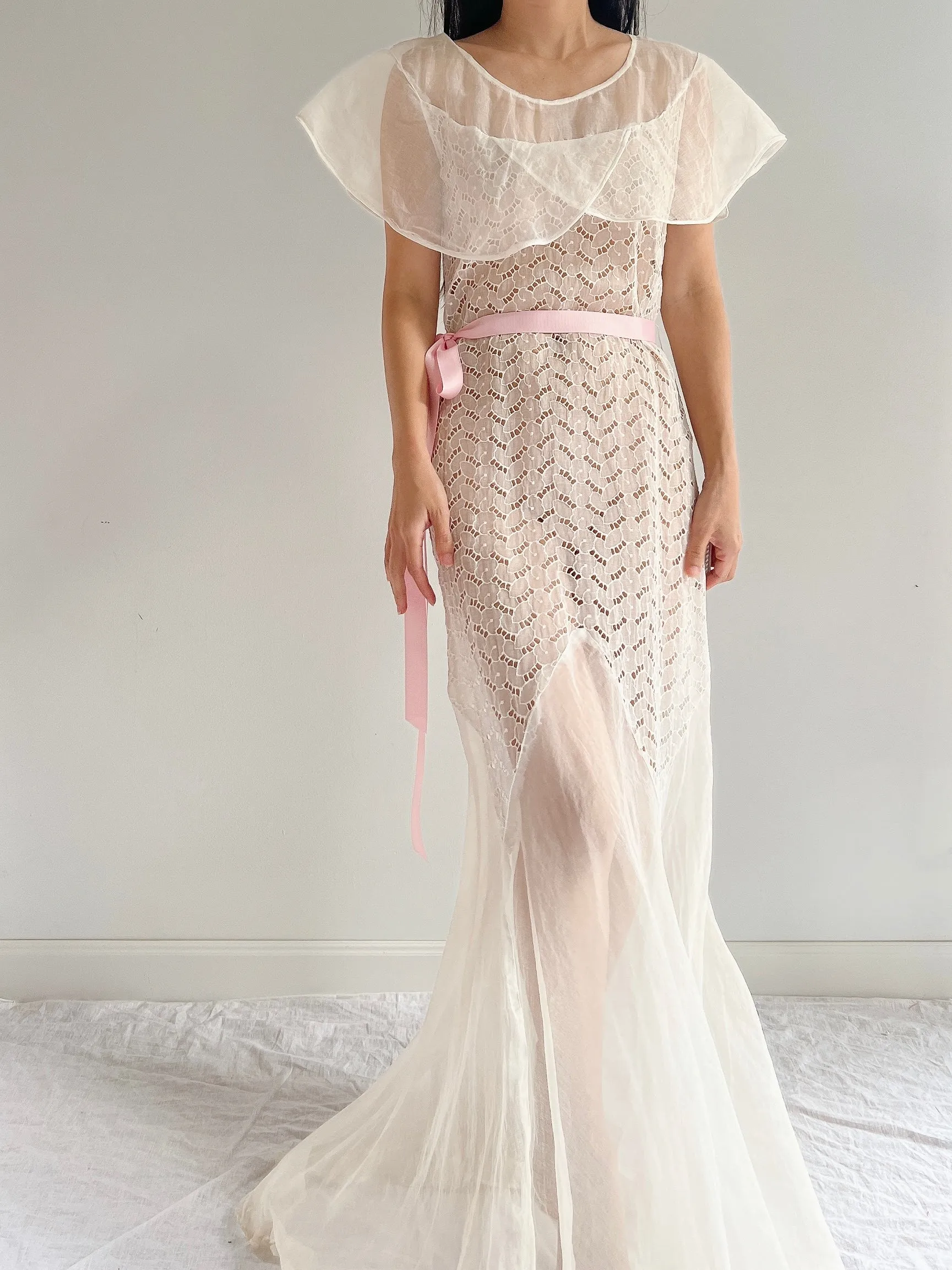 1930s Organdy Cutout Dress - S