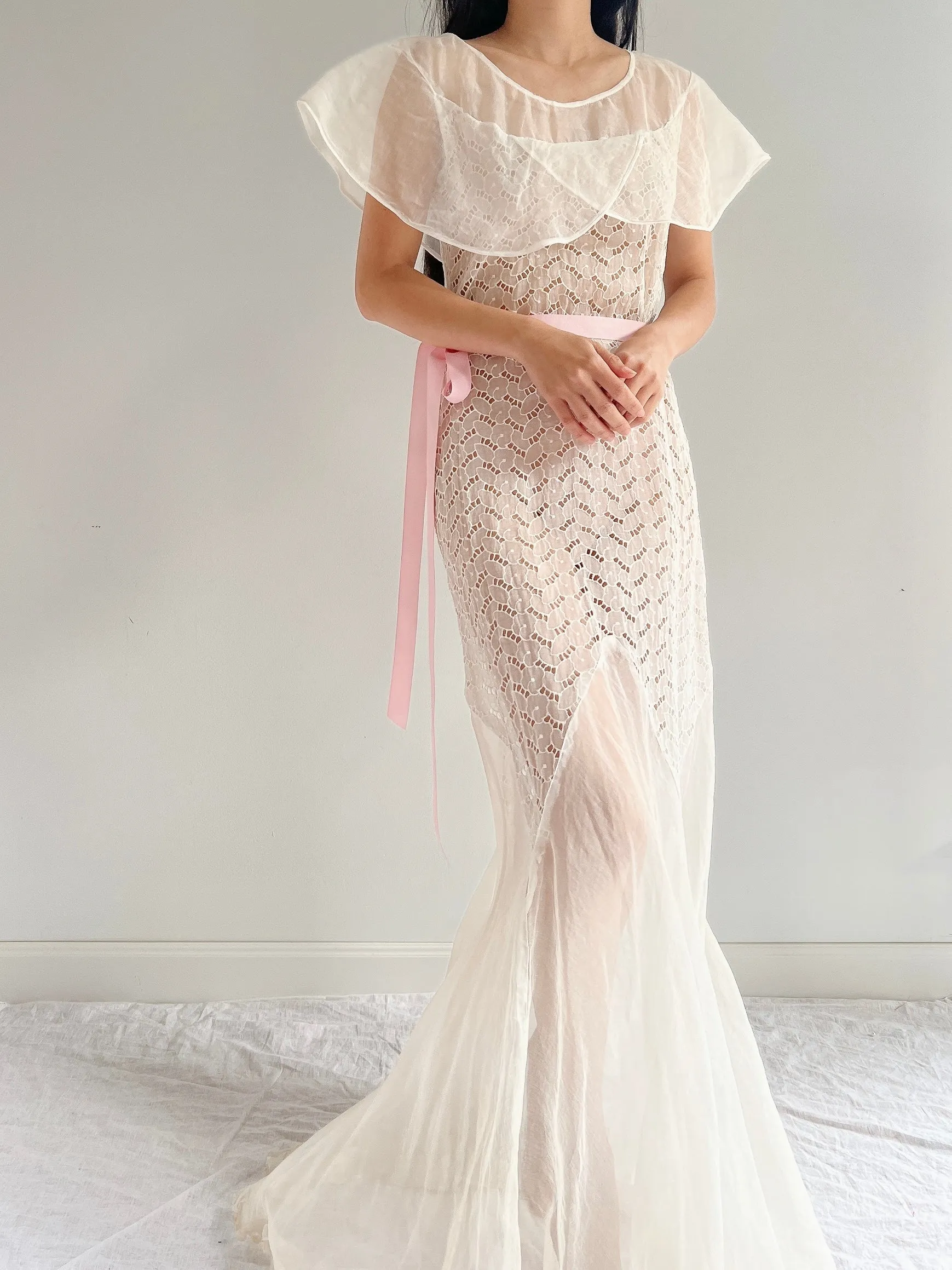 1930s Organdy Cutout Dress - S