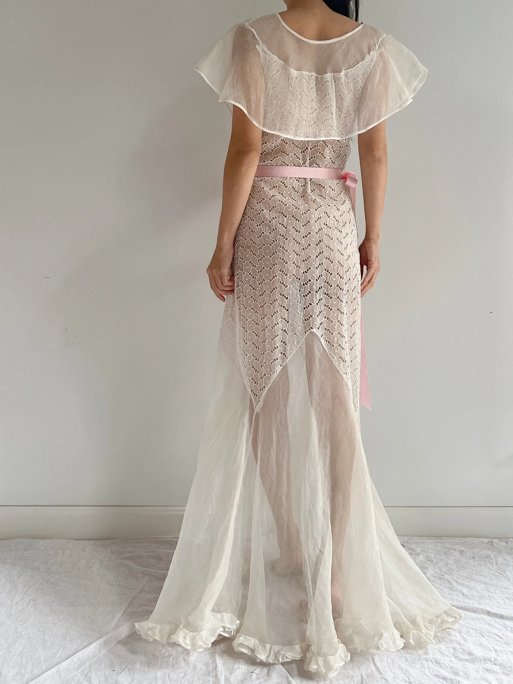 1930s Organdy Cutout Dress - S