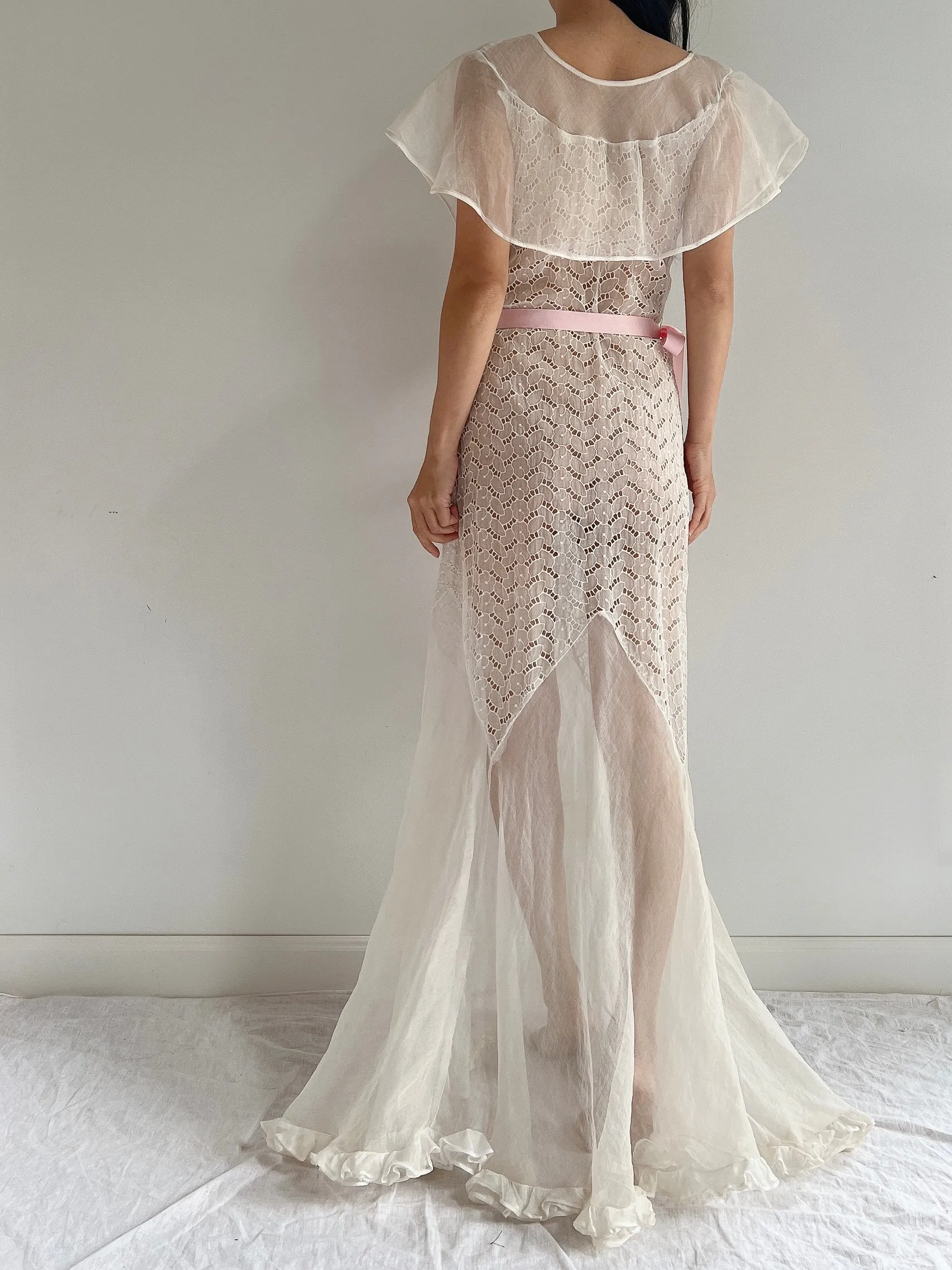 1930s Organdy Cutout Dress - S