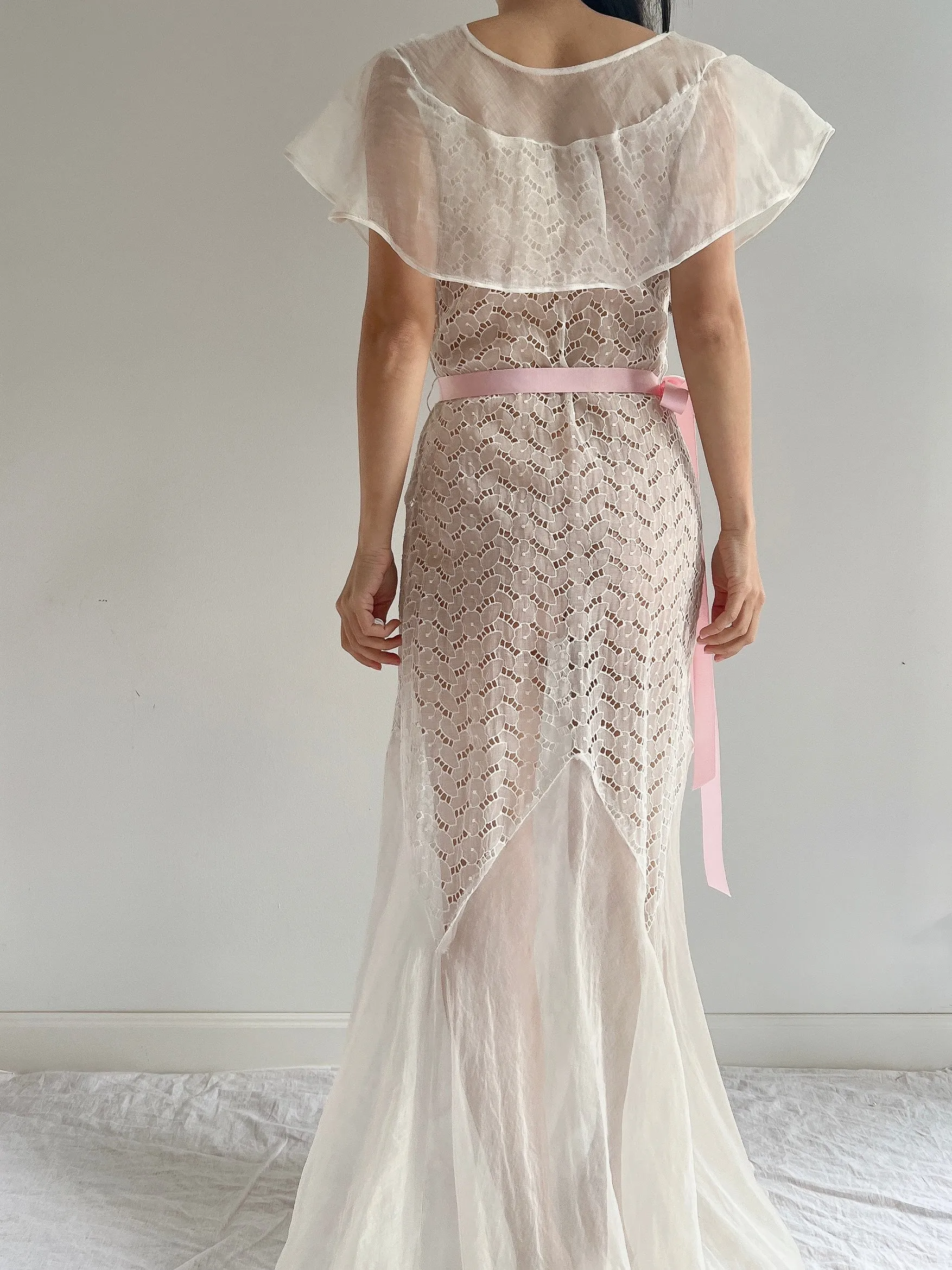 1930s Organdy Cutout Dress - S