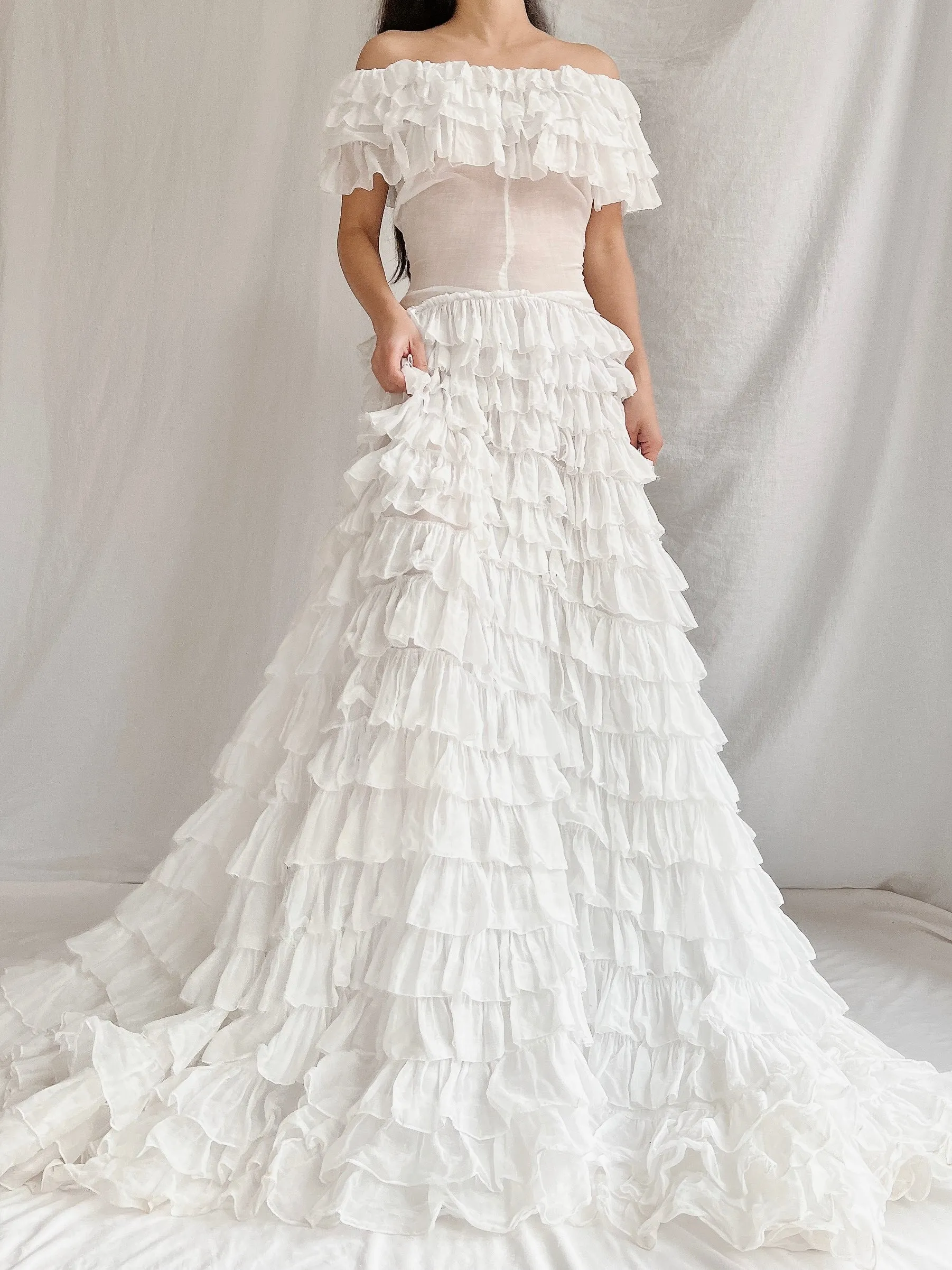 1930s Organdy Ruffle Gown - XS