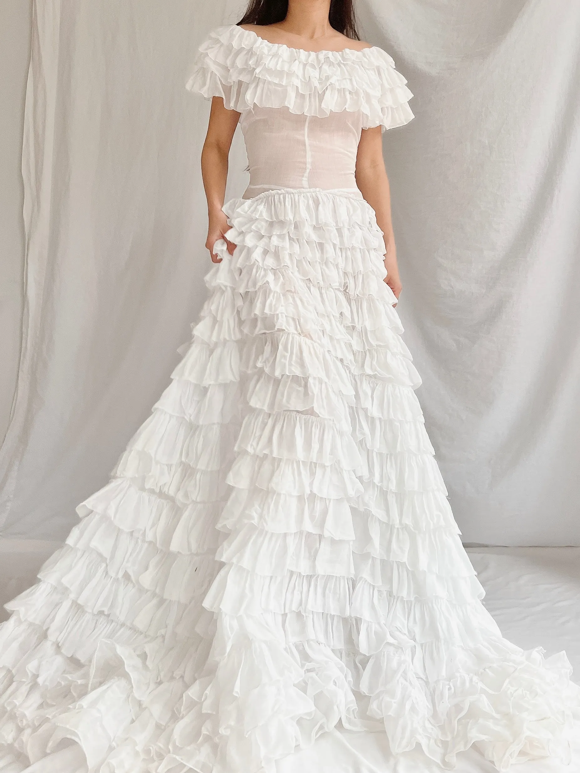 1930s Organdy Ruffle Gown - XS