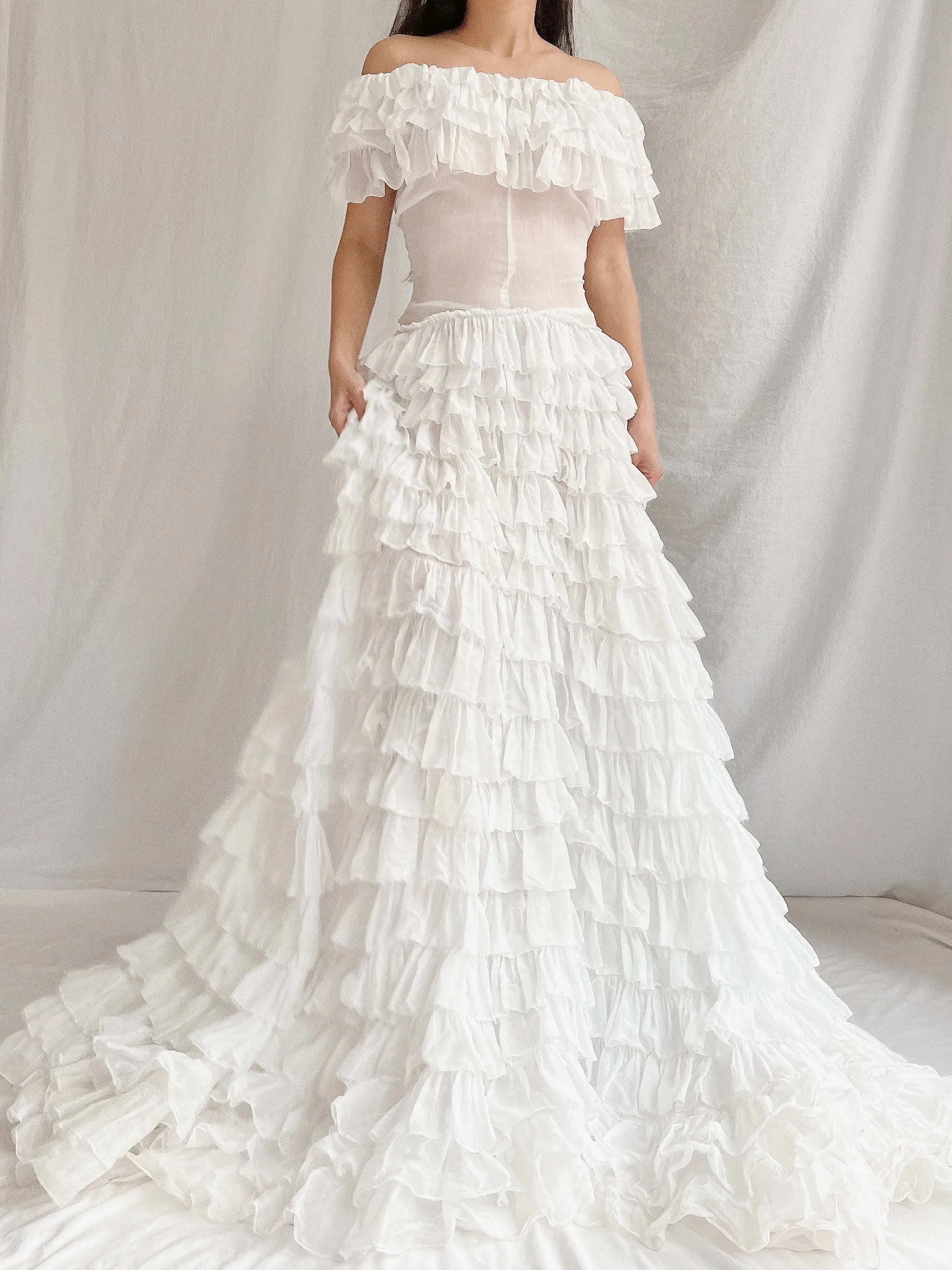 1930s Organdy Ruffle Gown - XS