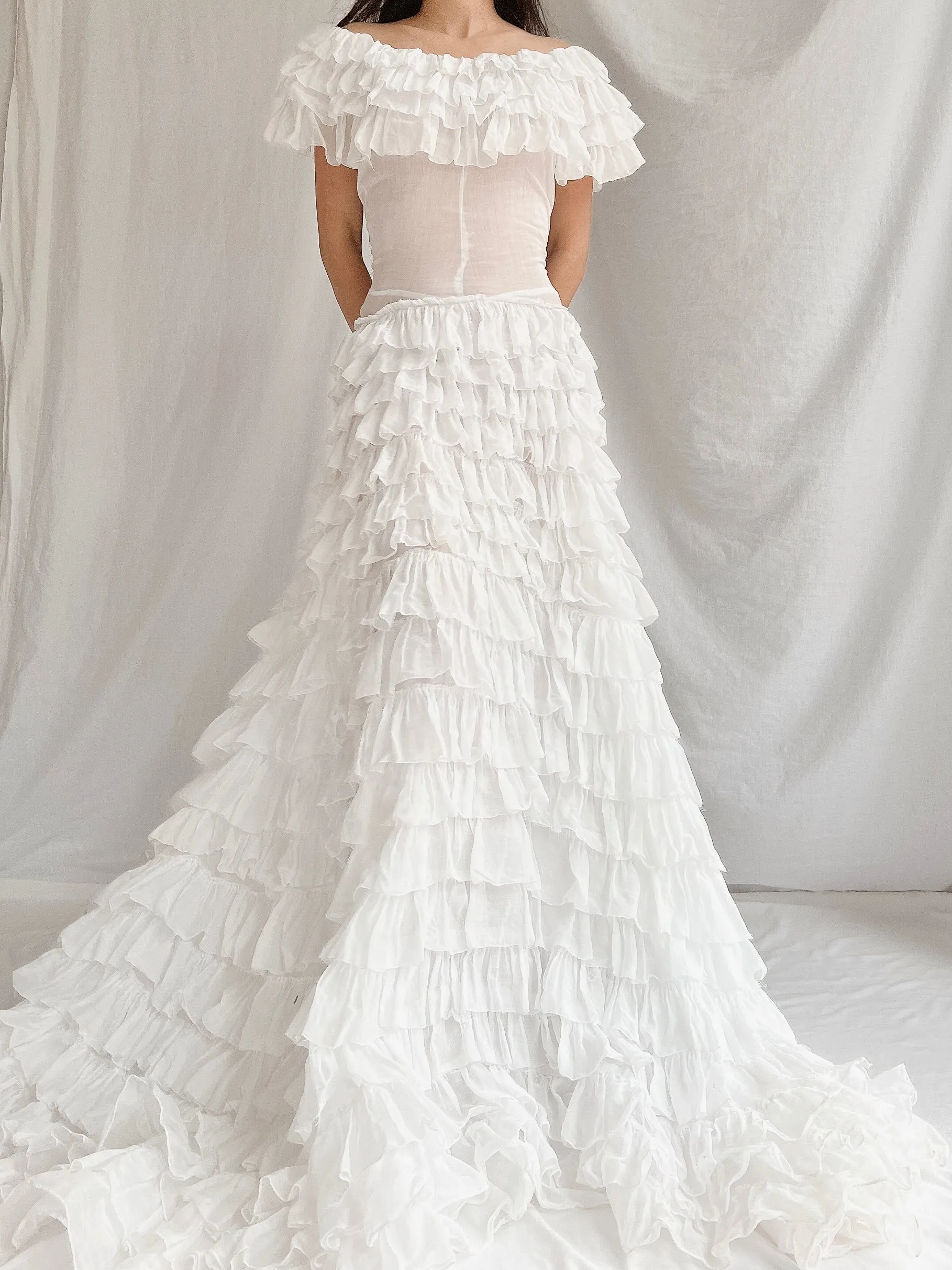 1930s Organdy Ruffle Gown - XS