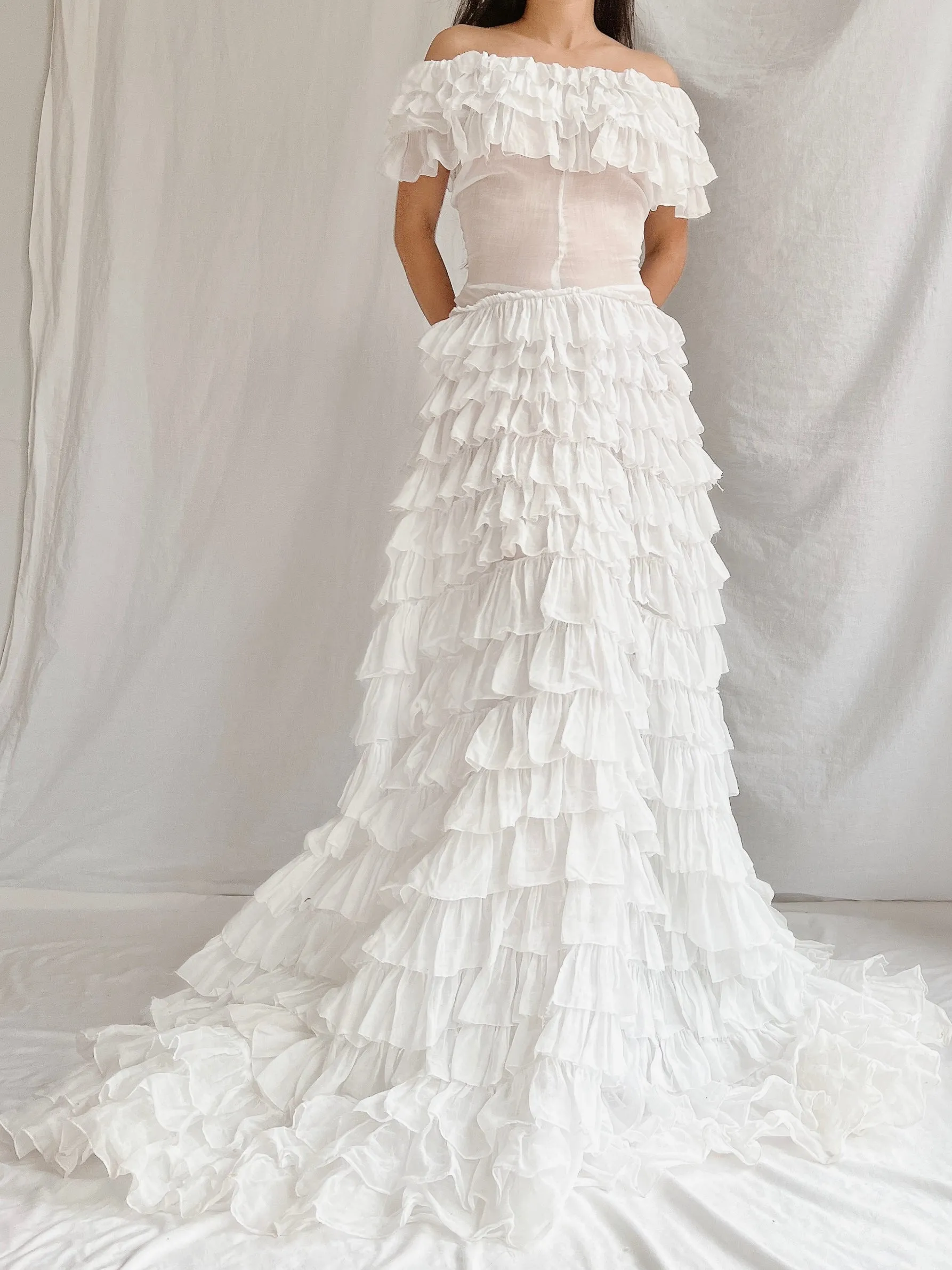 1930s Organdy Ruffle Gown - XS