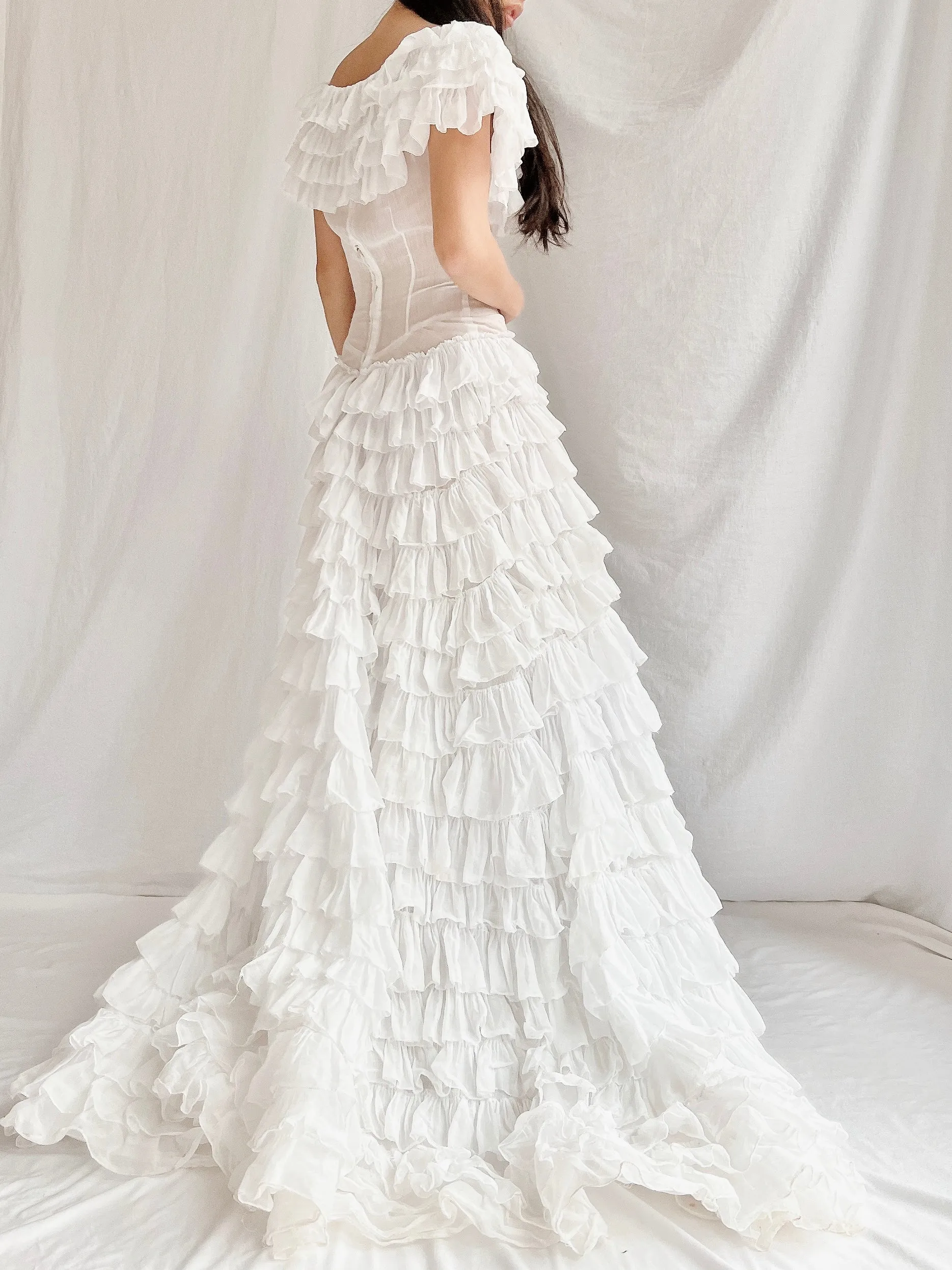 1930s Organdy Ruffle Gown - XS