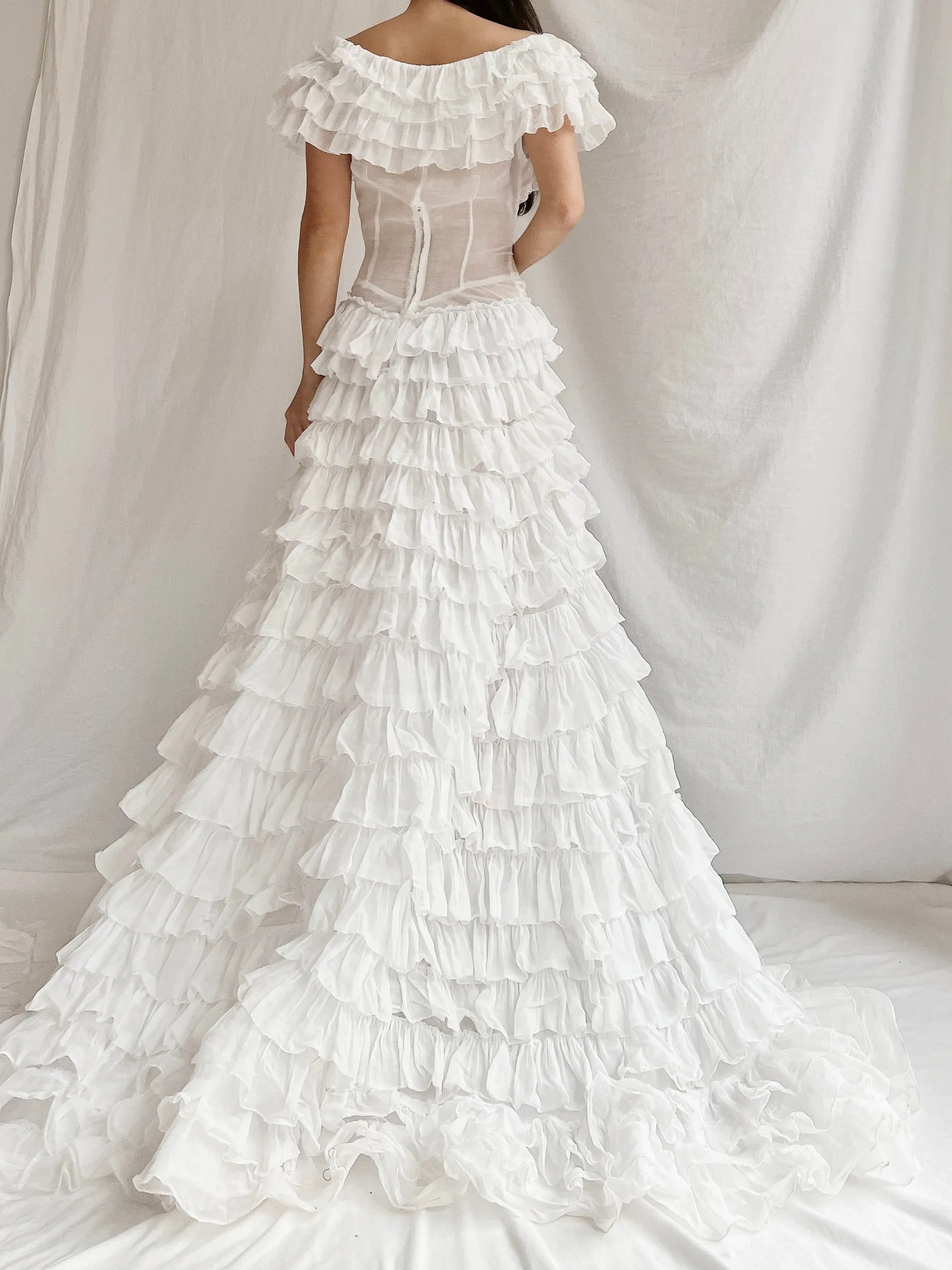 1930s Organdy Ruffle Gown - XS