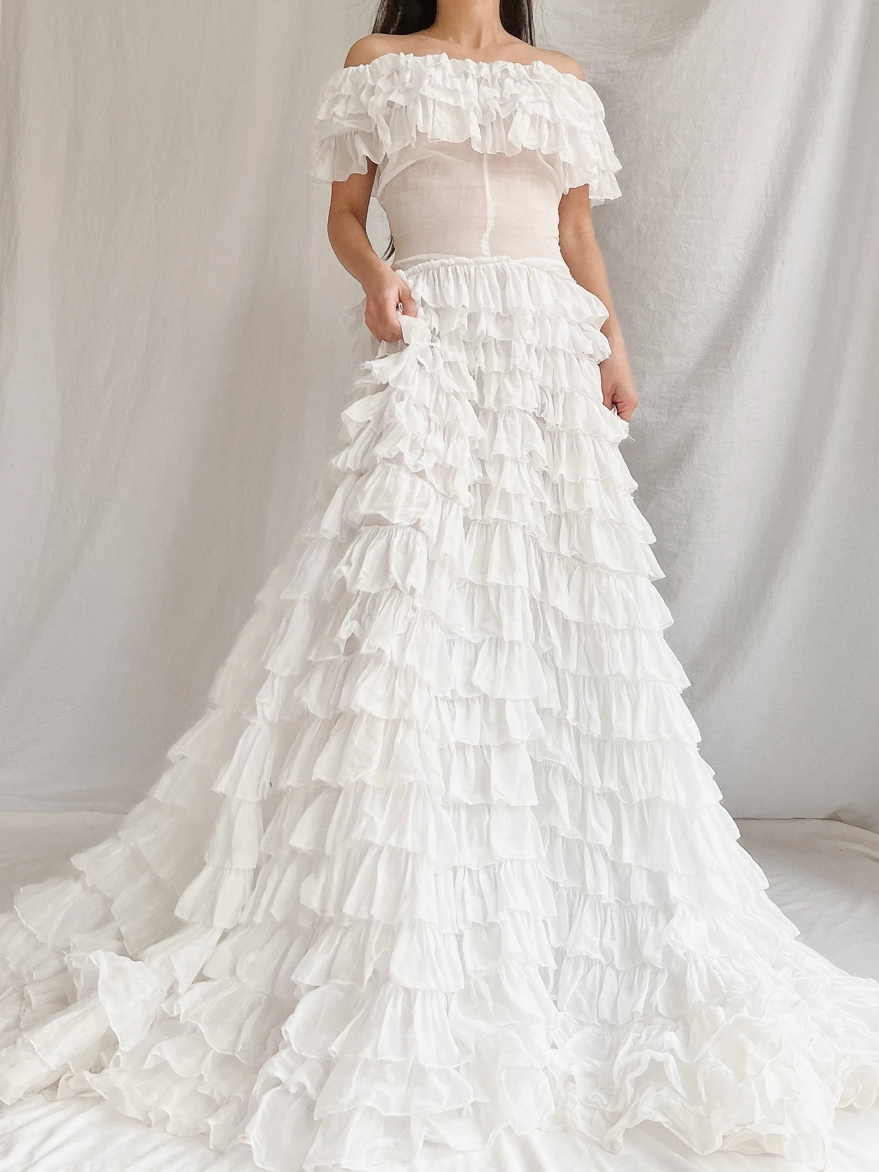 1930s Organdy Ruffle Gown - XS