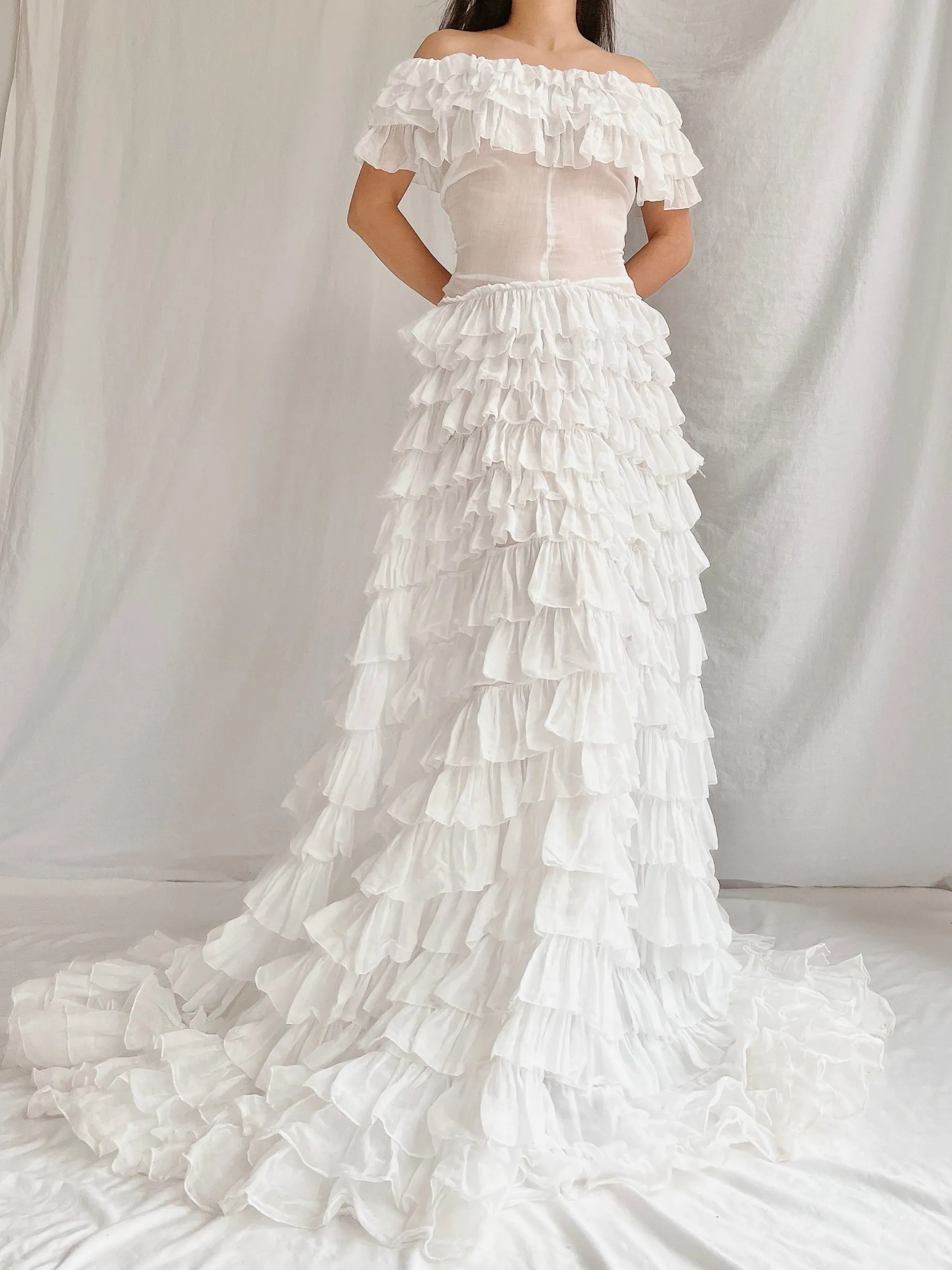 1930s Organdy Ruffle Gown - XS