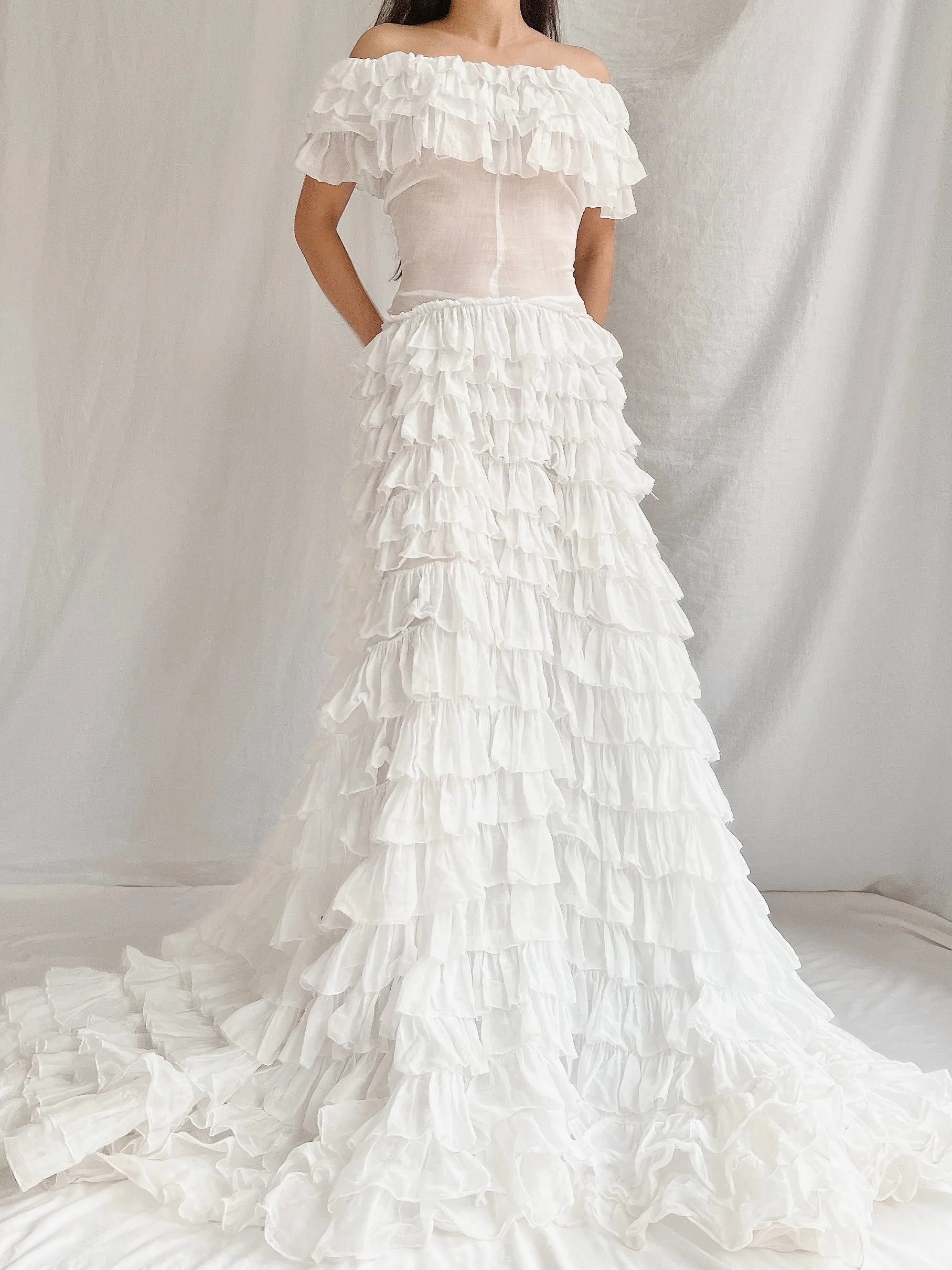1930s Organdy Ruffle Gown - XS