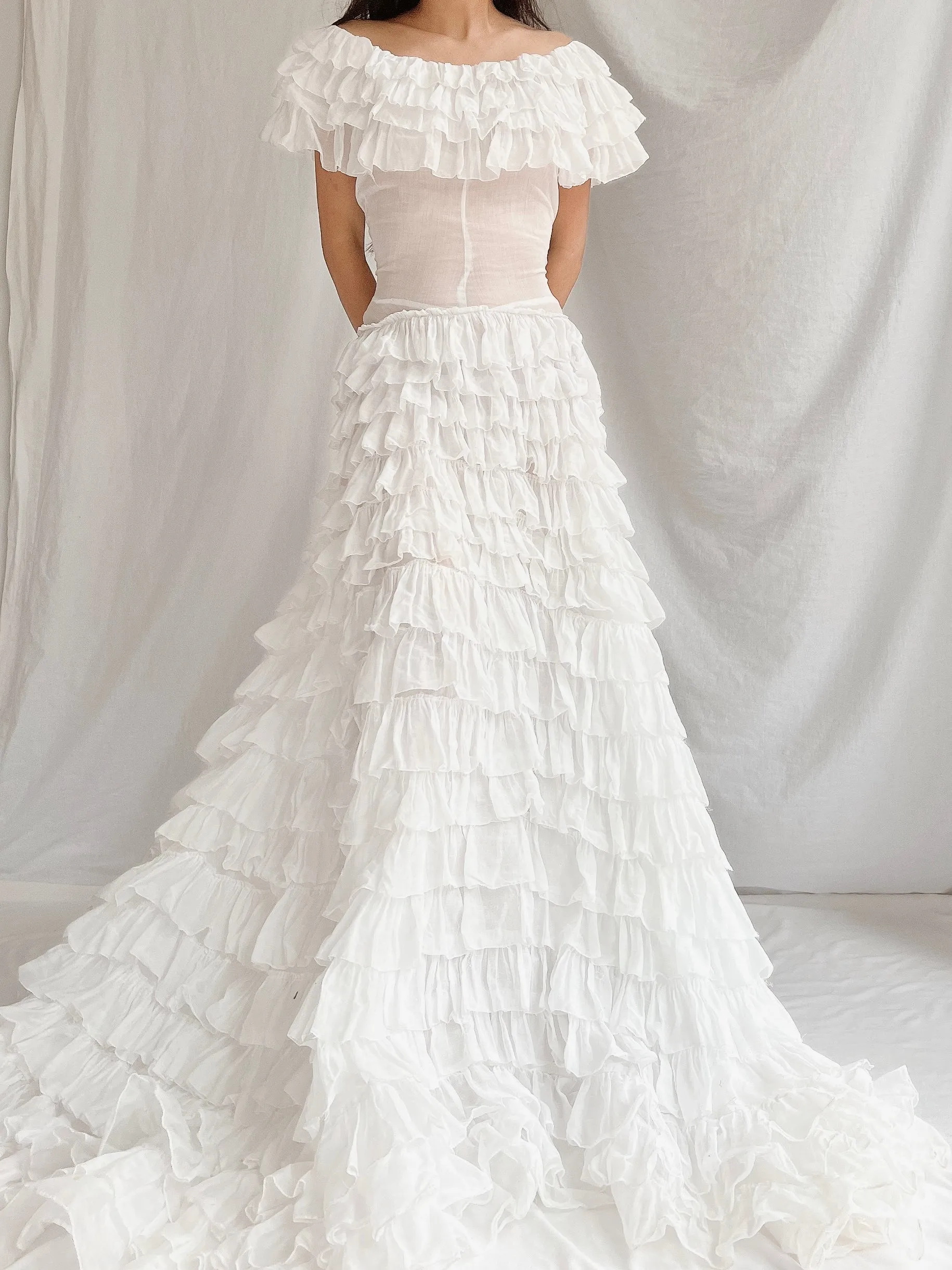 1930s Organdy Ruffle Gown - XS