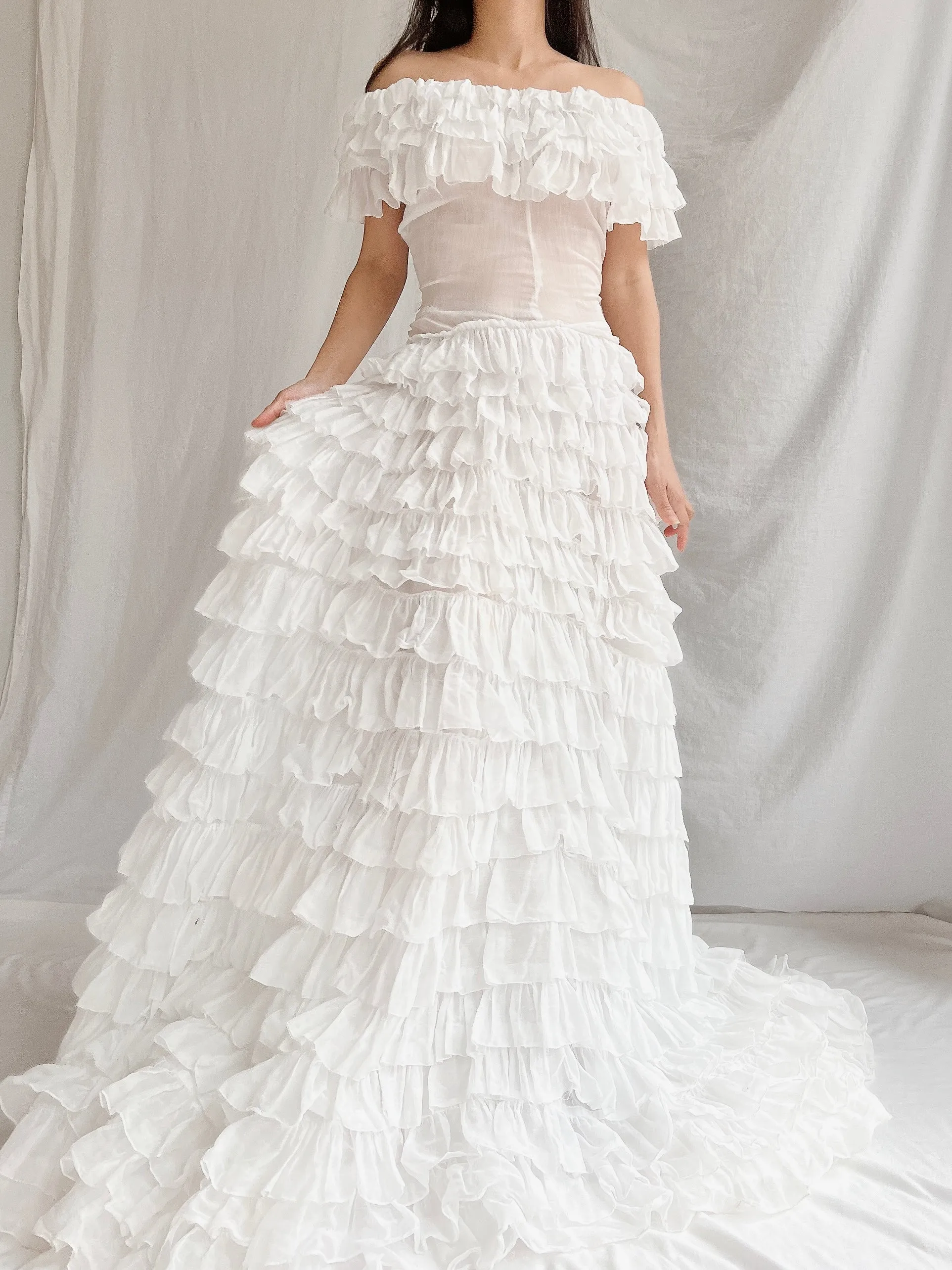 1930s Organdy Ruffle Gown - XS