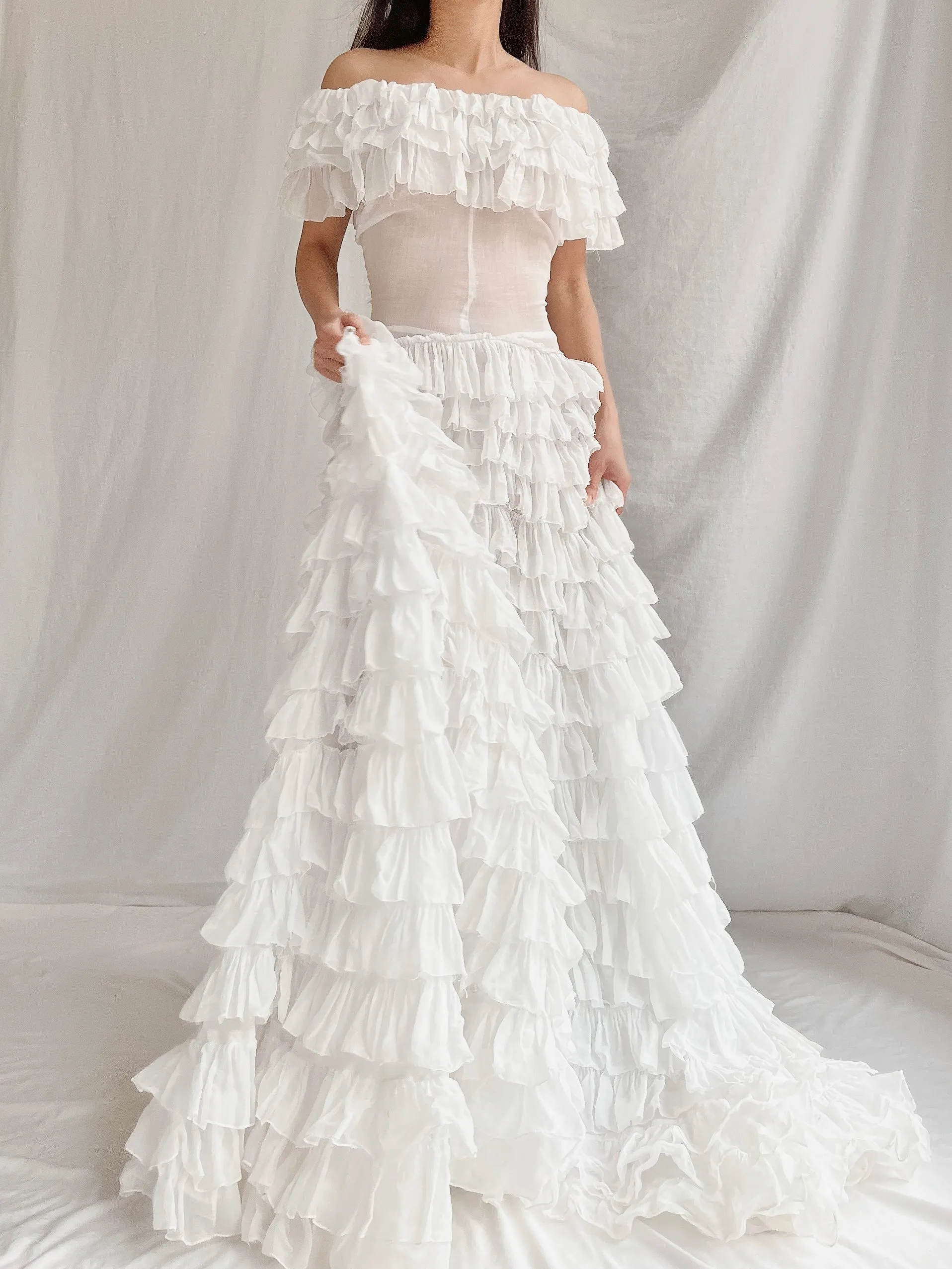1930s Organdy Ruffle Gown - XS