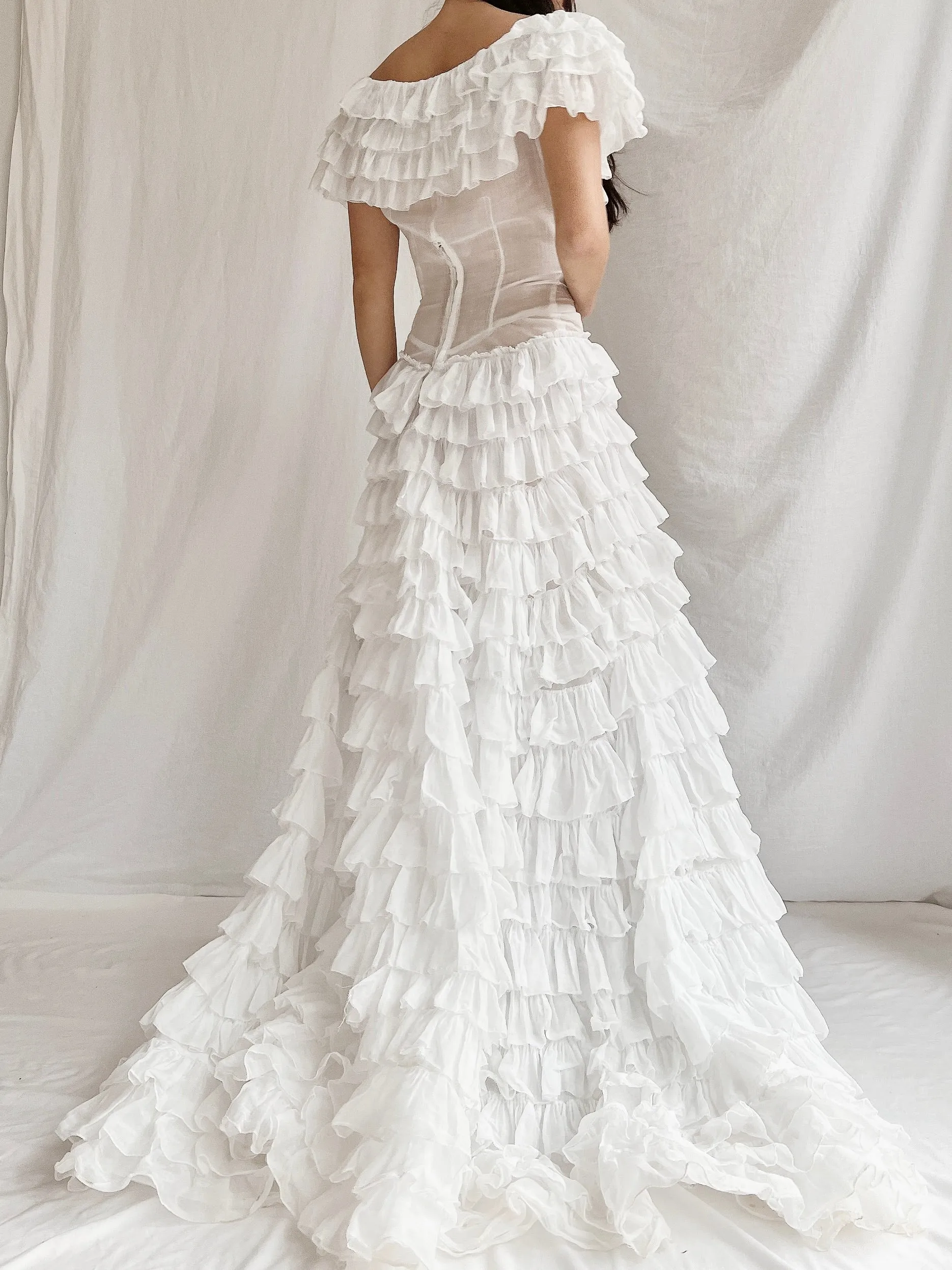 1930s Organdy Ruffle Gown - XS