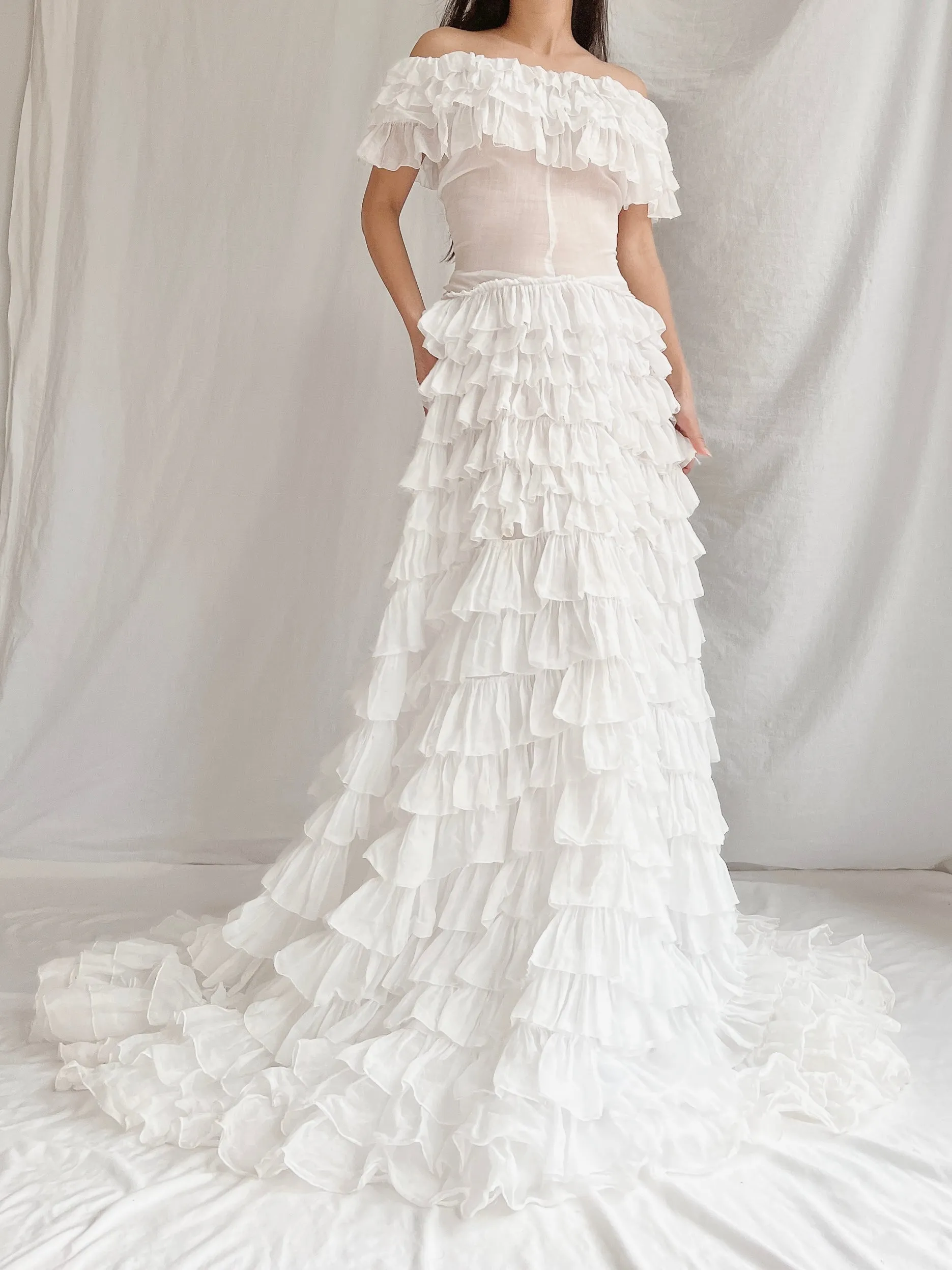 1930s Organdy Ruffle Gown - XS