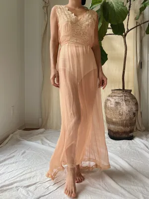 1930s Peach Silk Chiffon Gown -S/M