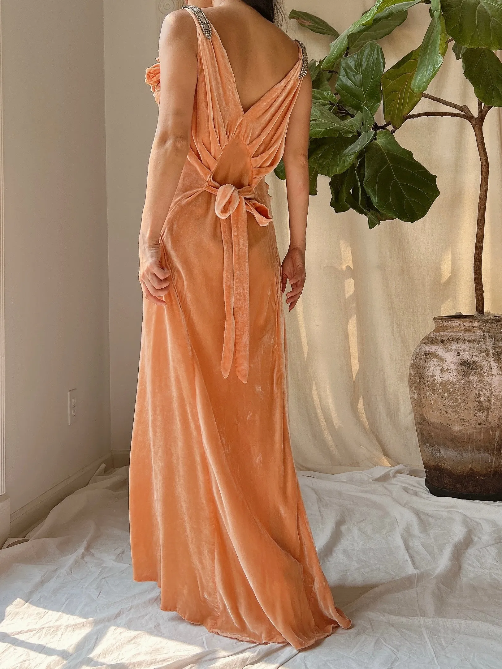 1930s Peach Silk Dress - S