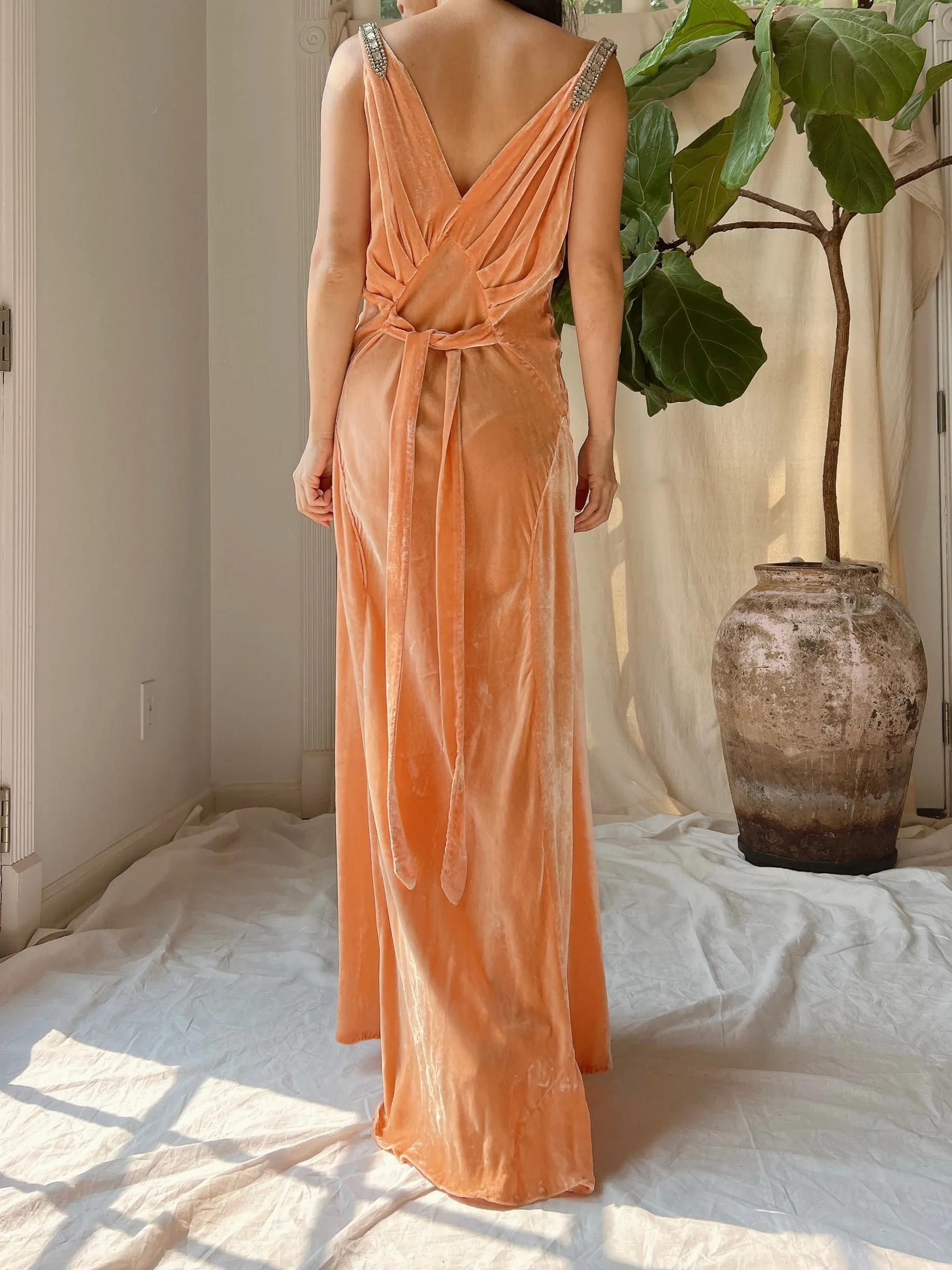 1930s Peach Silk Dress - S