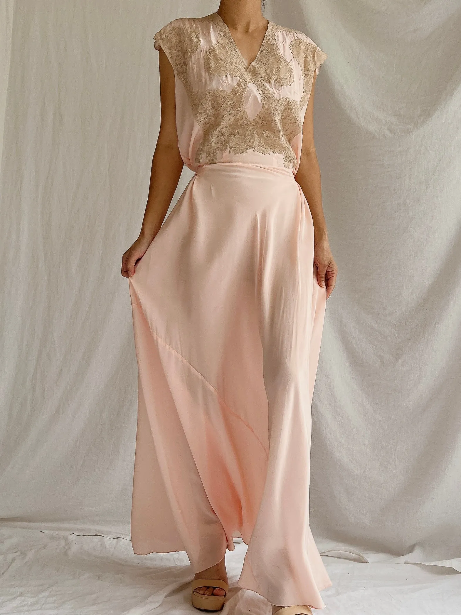 1930s Peach Silk Slip Dress - S/M