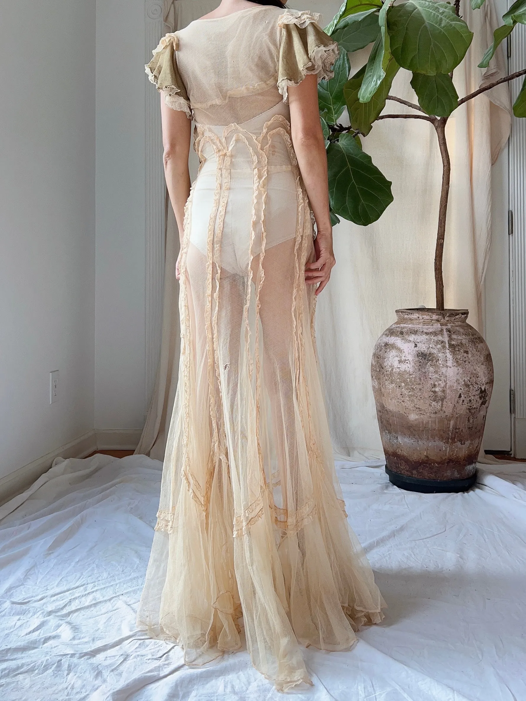1930s Tulle Layered Dress - XS