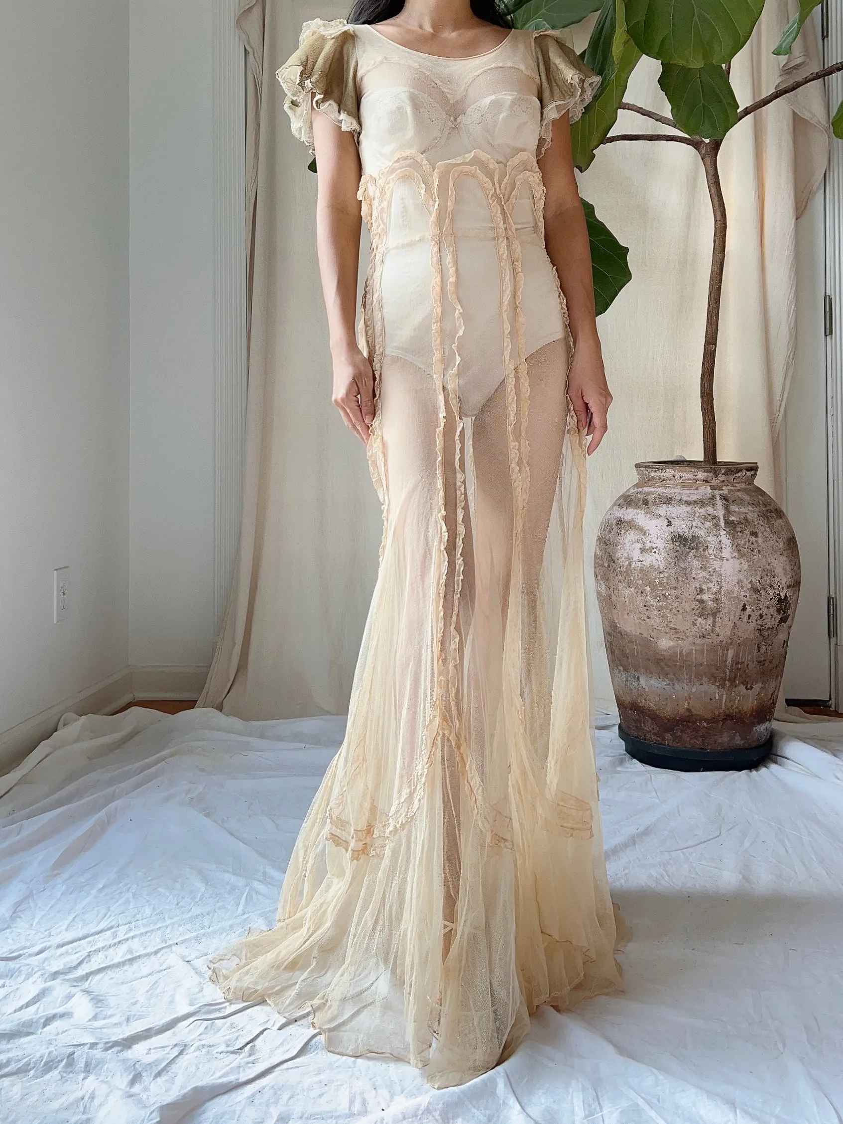 1930s Tulle Layered Dress - XS