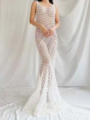 1930s White Crochet Gown - XS