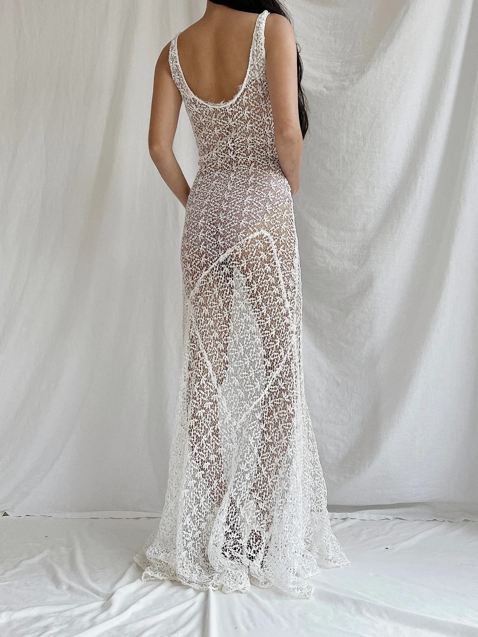 1930s White Crochet Gown - XS